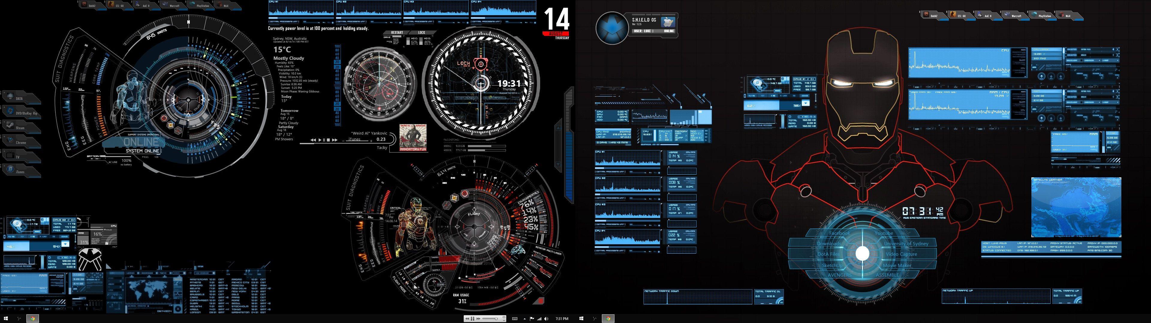 3840x1080 Iron Man Themed Dual Monitor [Screenshot]