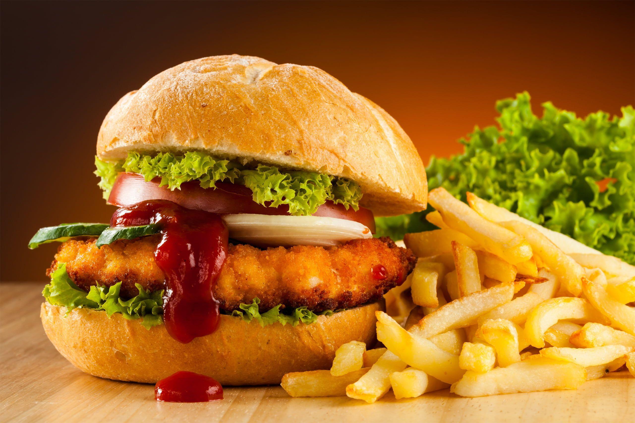 2562x1708 Chicken burger, Wall, Food, hamburger, lettuce, beef, meat, tomato wallpaper. Burger and fries, Chicken burgers, Fast food restaurant