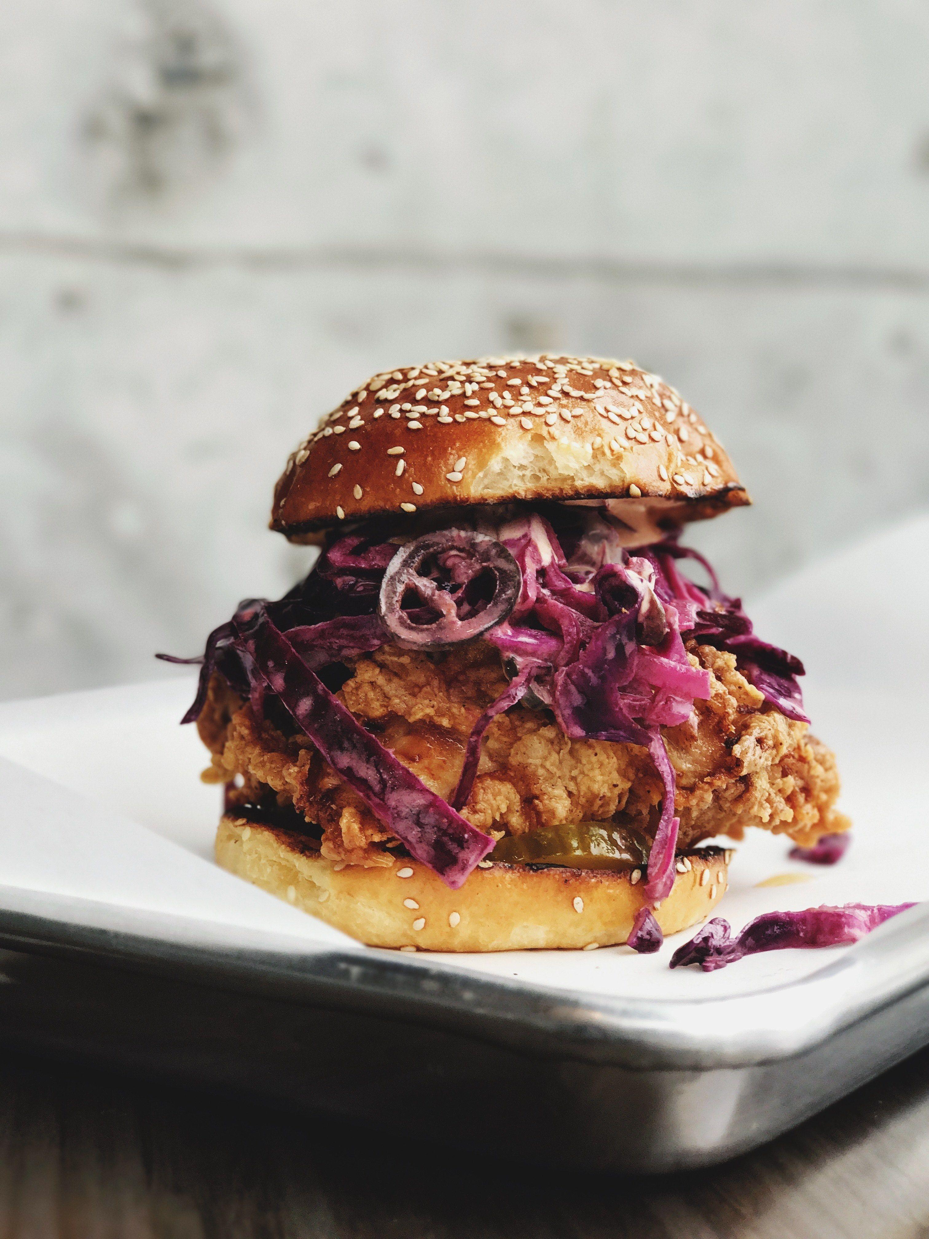 3024x4032 Wallpaper / large fried chicken sandwich topped with red cabbage, chicken sandwich 4k wallpaper