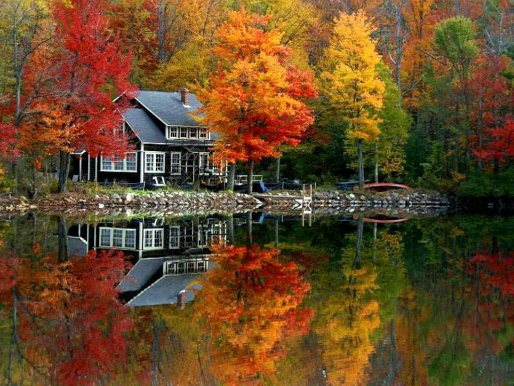 1024x768 House At Lake George New York Fall Wallpaper & Background Download