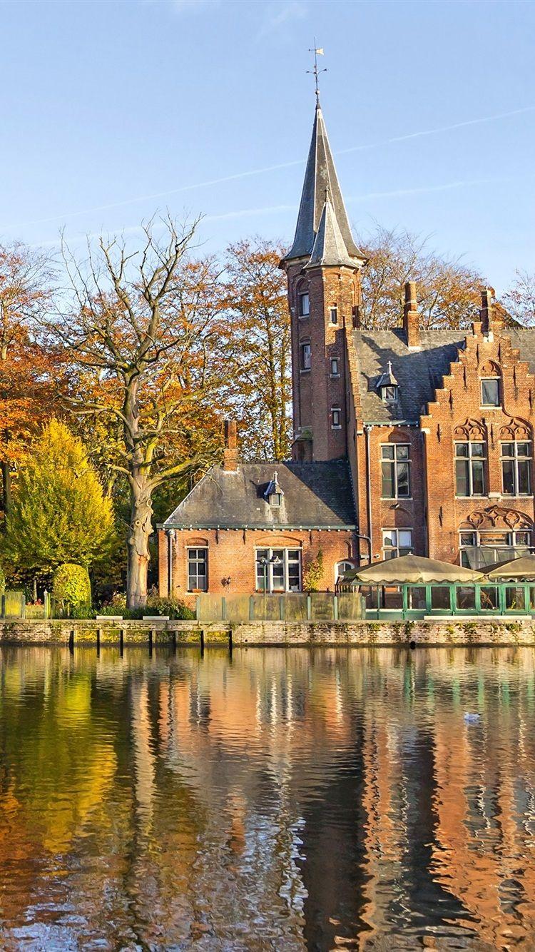 750x1334 Town In Autumn, House, Trees, River 1080x1920 IPhone 8 7 6 6S Plus Wallpaper, Background, Picture, Image