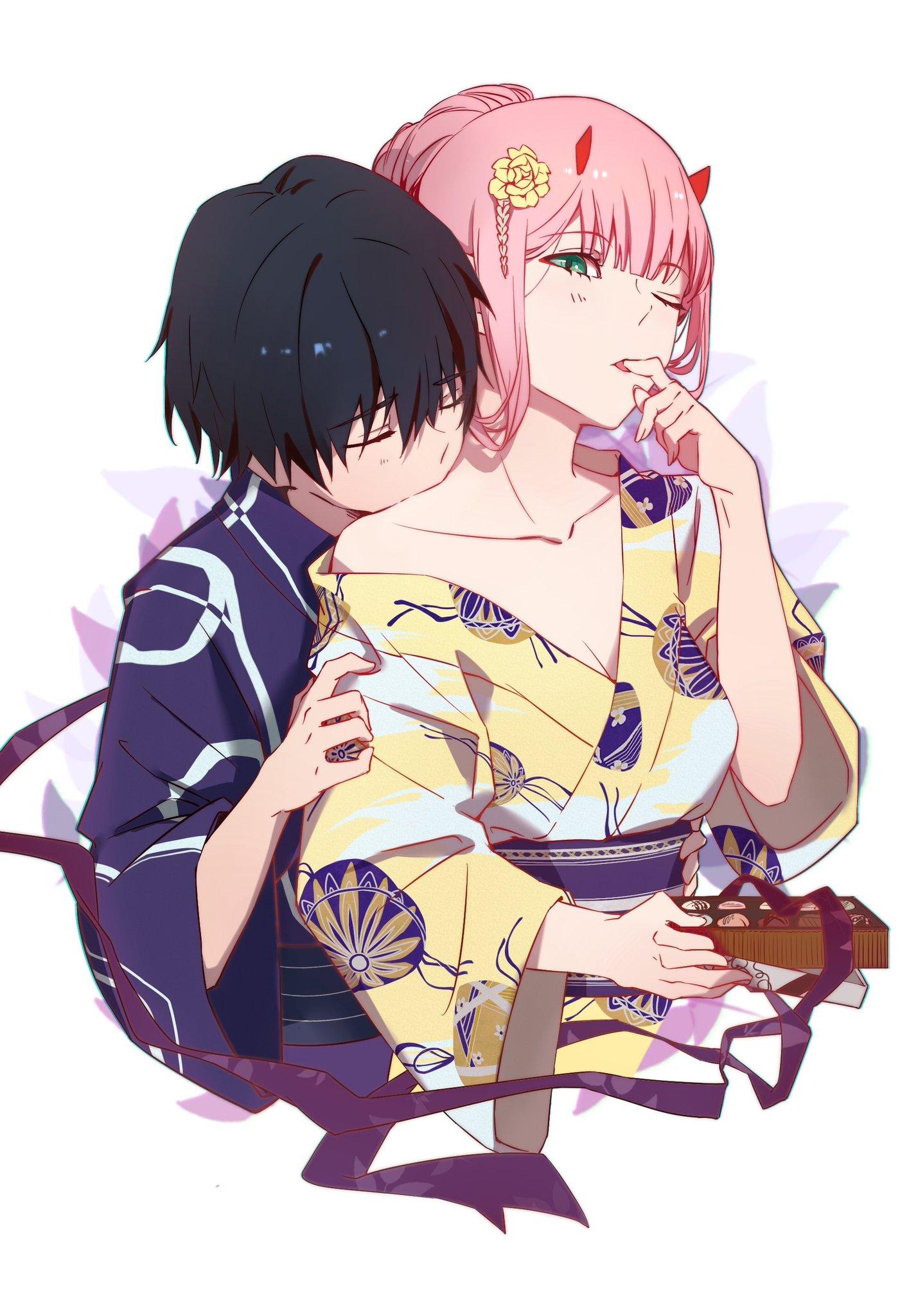 1415x2048 Illustration Darling In The Flan Darling In The Franc Kiss Zero Two (DARIFLA), Hiro (DARIFLA) (1415x2048)