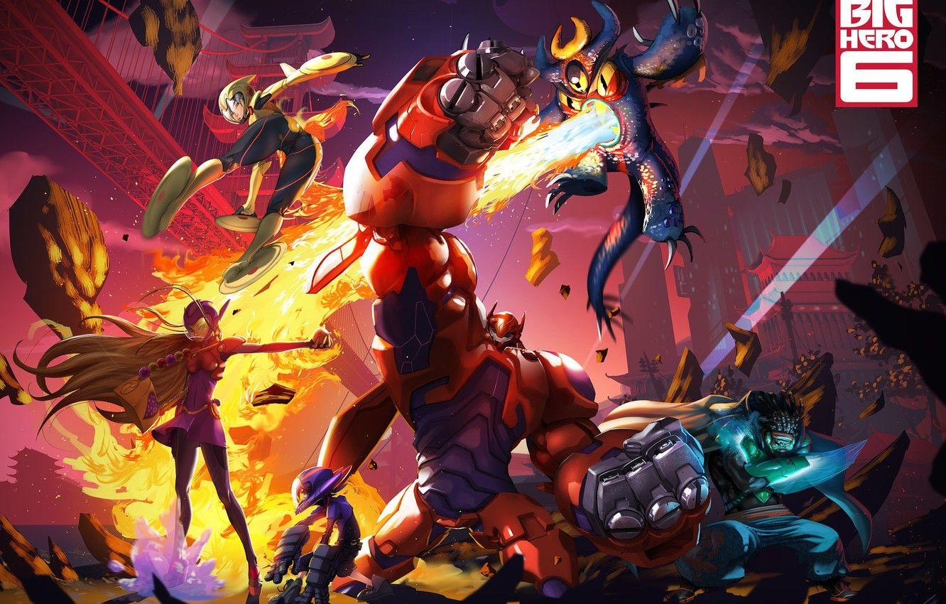 1332x850 Wallpaper art, characters, Walt Disney Picture, Big Hero City of heroes image for desktop, section фильмы