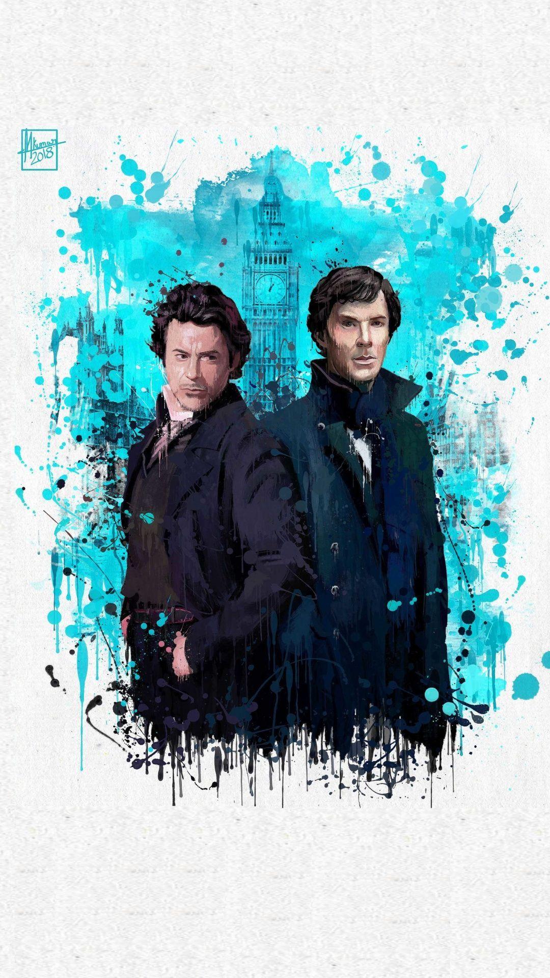 1080x1920 Sherlocks Holmes, Benedict Cumberbatch, Robert Downey Jr., splash art. Sherlock holmes robert downey jr, Sherlock holmes robert downey, Robert downey jr iron man