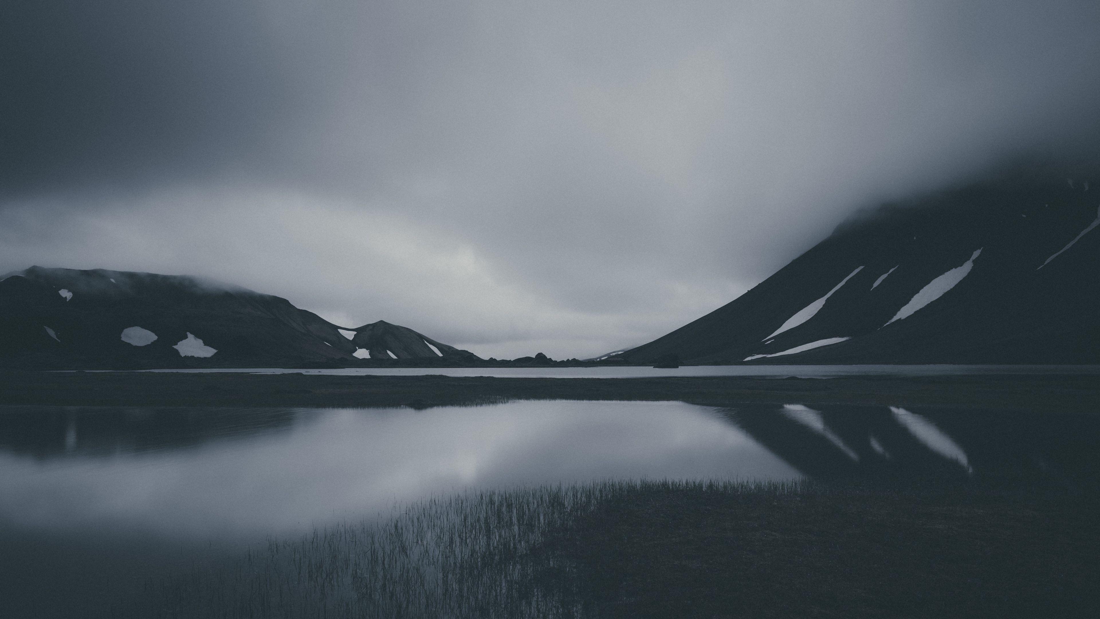 3840x2160 Wallpaper 4k mountain, lake, dark, bw 4k Dark, Lake, Mountain
