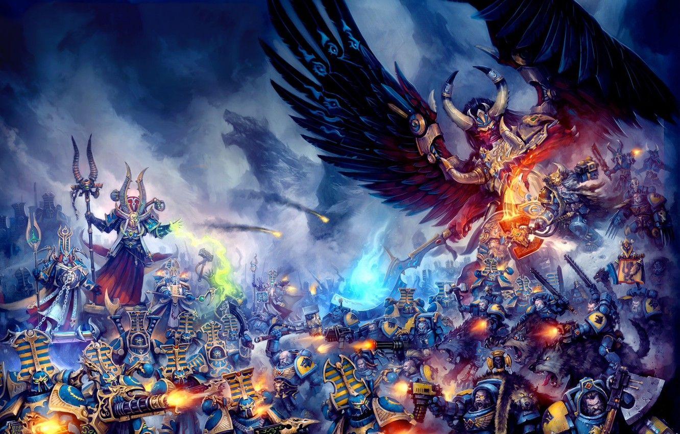 1332x850 Wallpaper demon, Space Wolves, chaos, space marines, Warhammer 40 Magnus the Red, primarch, Thousand Sons image for desktop, section фантастика
