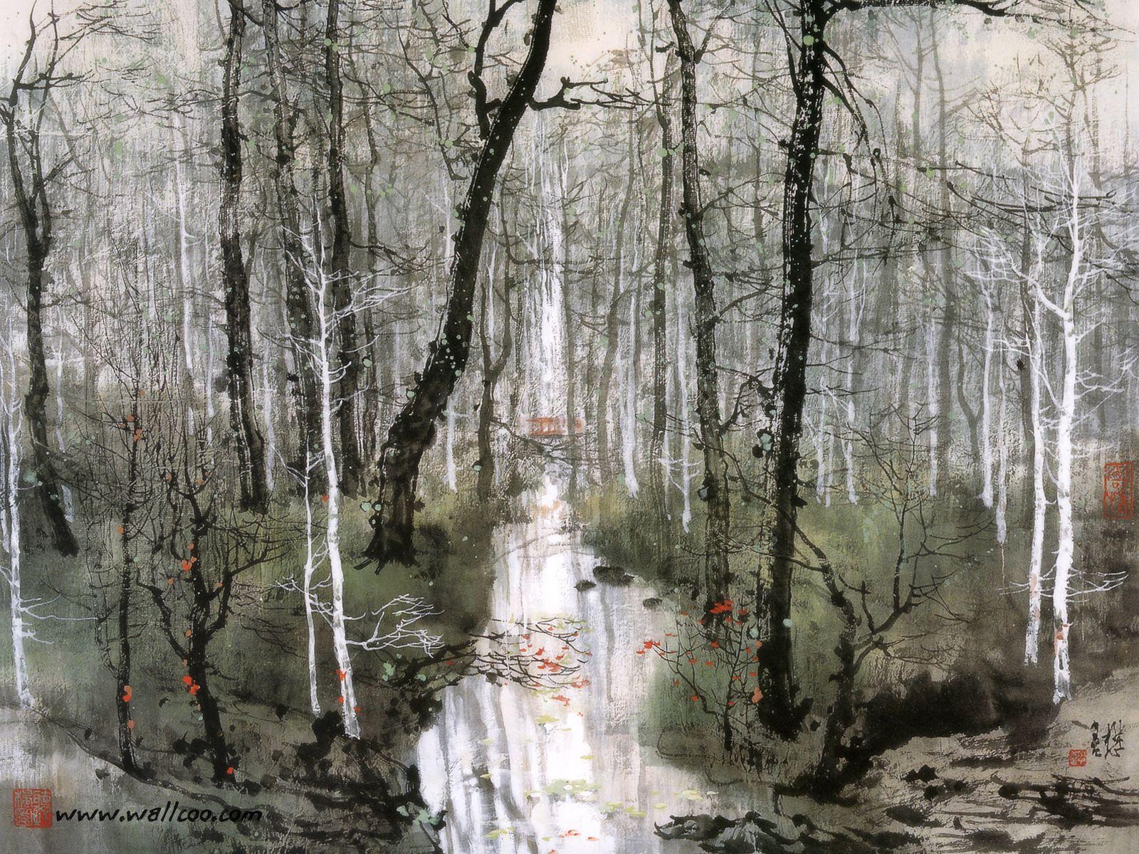 1600x1200 Modern Chinese Paintings : CHinese Brush Paintings Ink Paintings by Liu Maoshan 1600x1200 NO.5 Desktop Wallpaper