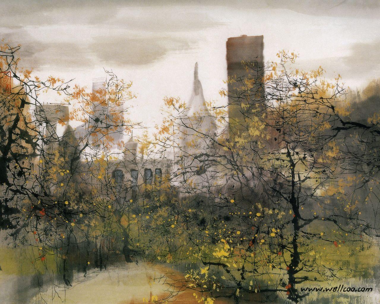 1280x1024 Modern Chinese Paintings : CHinese Brush Paintings Ink Paintings by Liu Maoshan 1280x1024 NO.12 Desktop Wallpaper