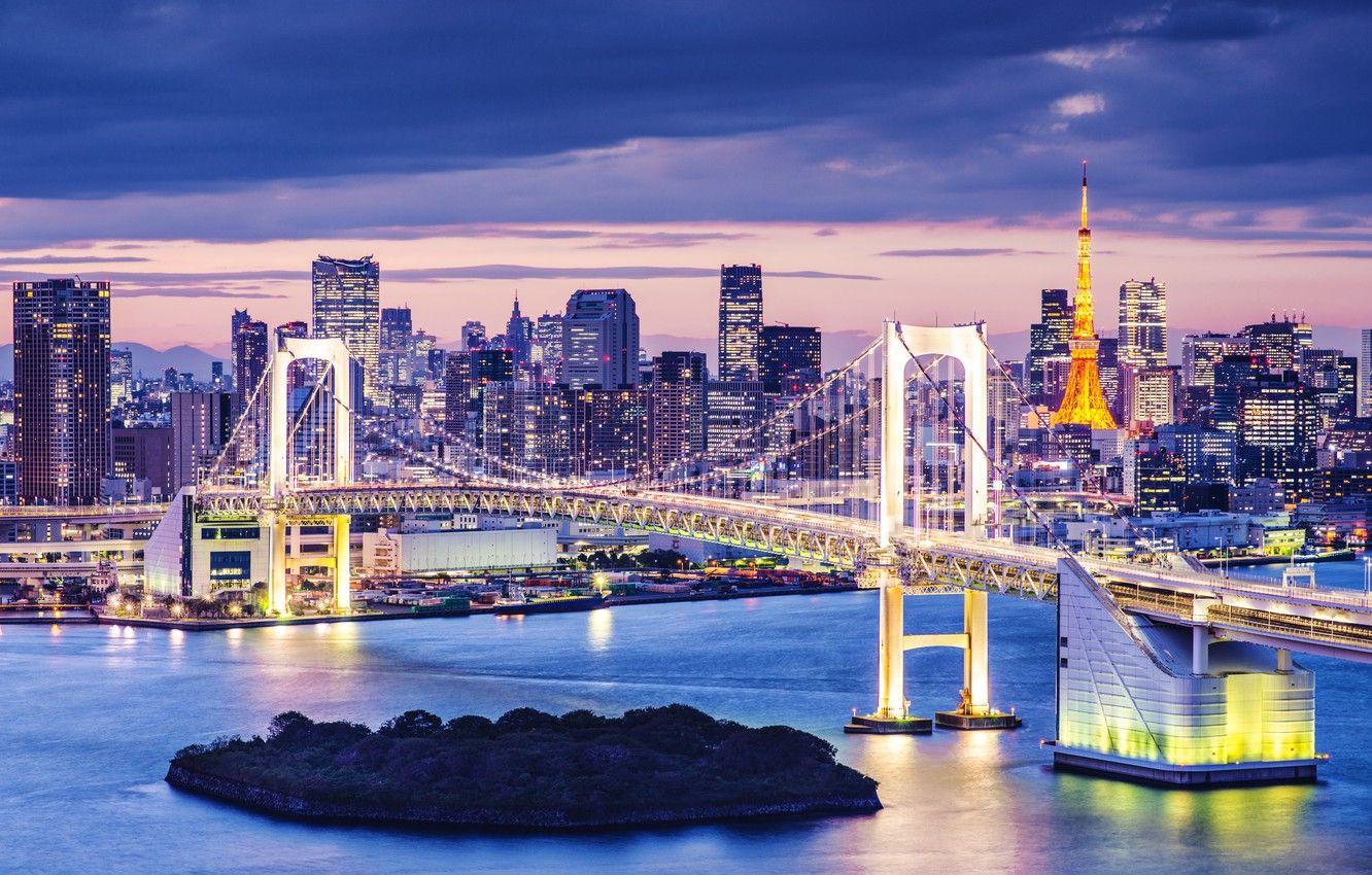 1332x850 Wallpaper lights, lights, Japan, Tokyo, Japan, night city, bridge, night, harbour, cityscape, Tokyo Bay image for desktop, section город