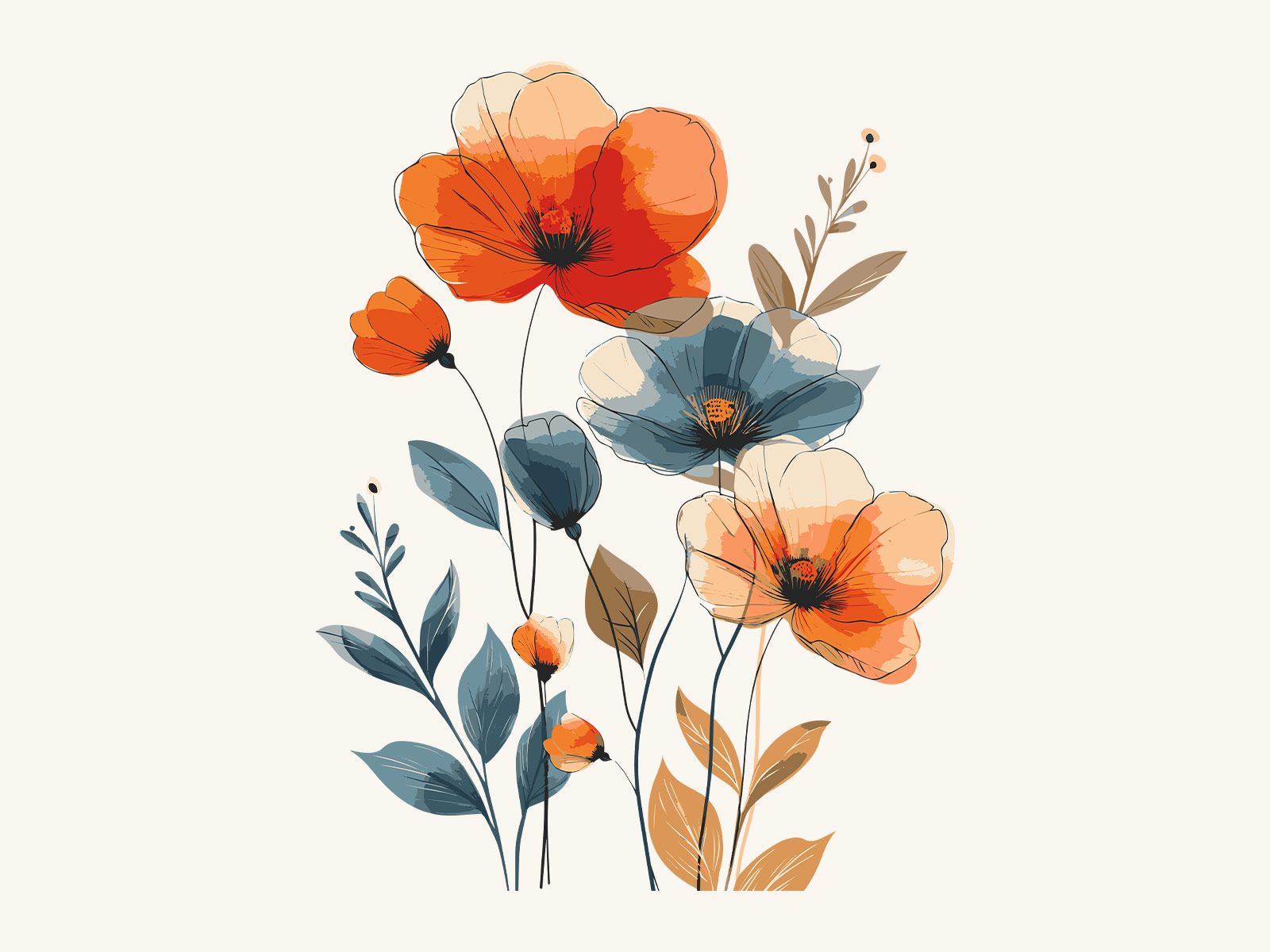 1600x1200 Vector Watercolor Floral Illustration