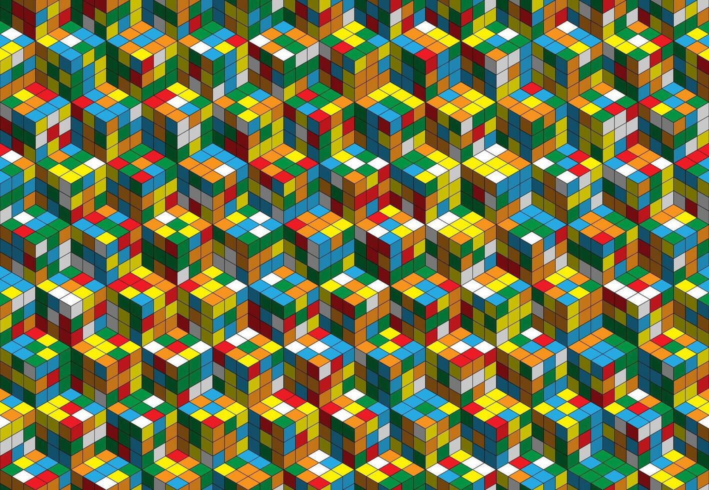 1418x980 Magic cube pattern seamless design. Color block puzzle background