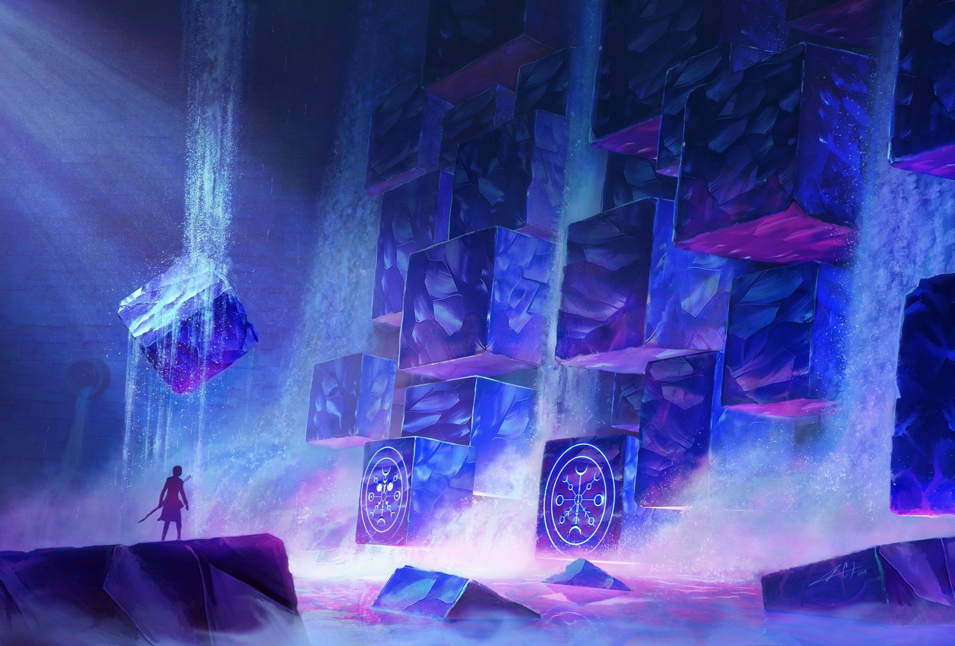 1920x1300 Enchanted Cubes: A Magical Waterfall Fantasy HD Wallpaper by David Ceballos Lópezx2326