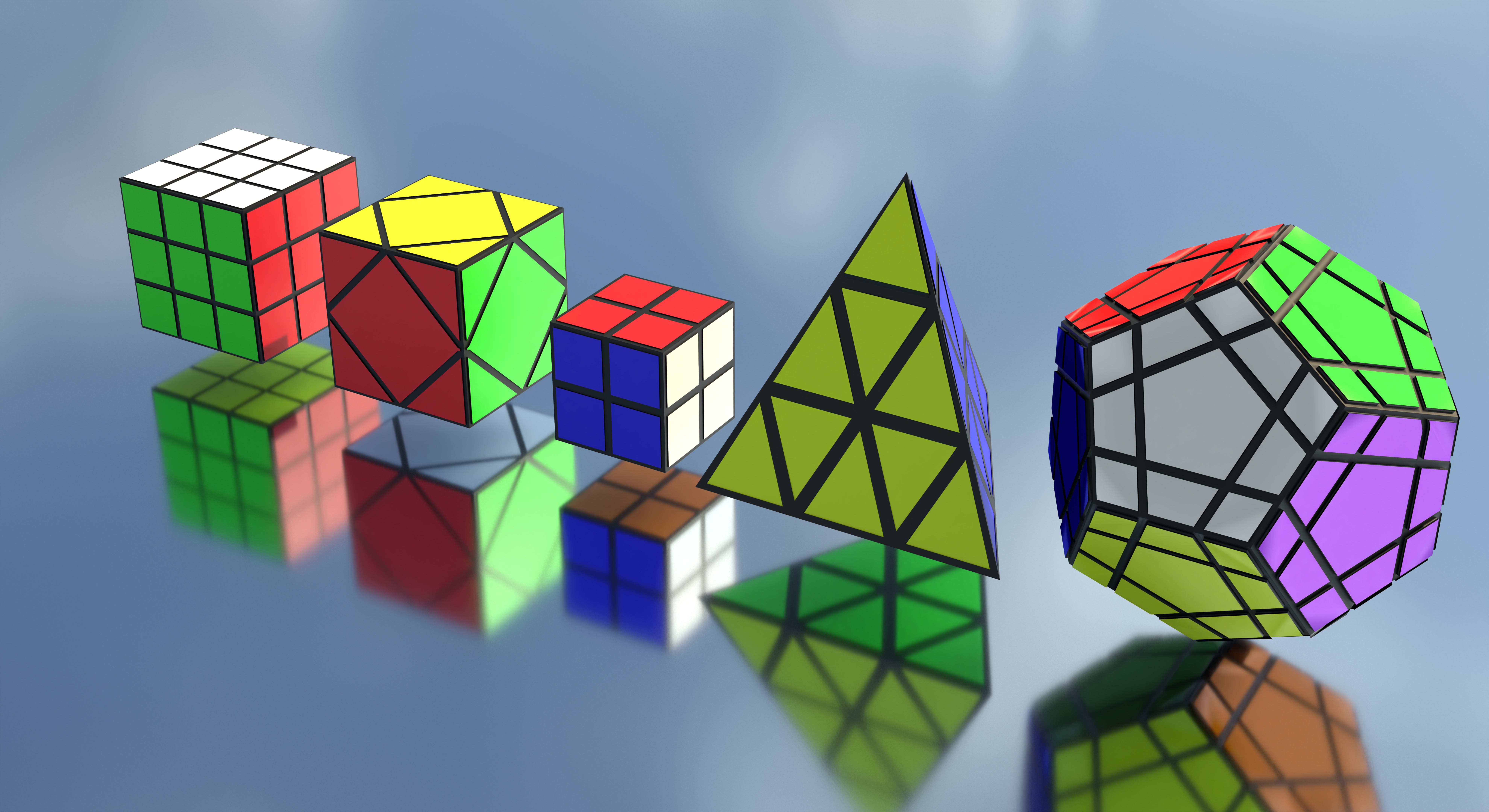 7920x4320 A little wallpaper thing I made (Forgive me the Pyraminx, I know it's wonky xD. And the Megaminx. ow. I didn't want to stop the render)