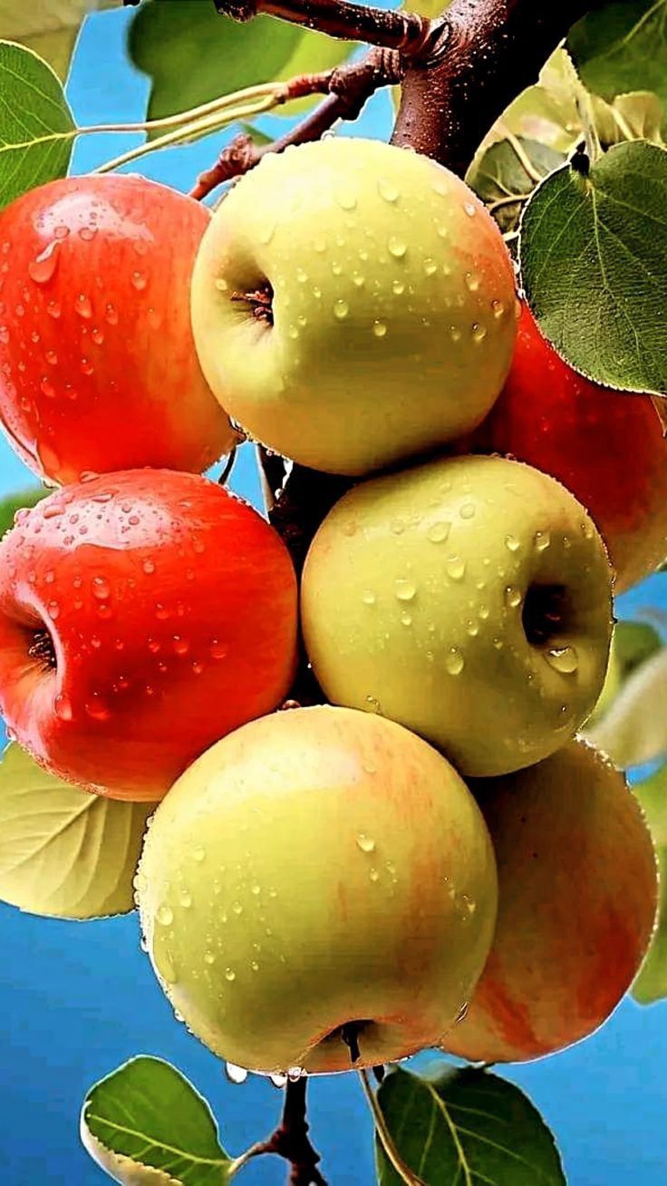 736x1308 Three Apples On Tree Branch With Water Droplets. Nature Inspired Fruit Photography, Fruits Image Beautiful