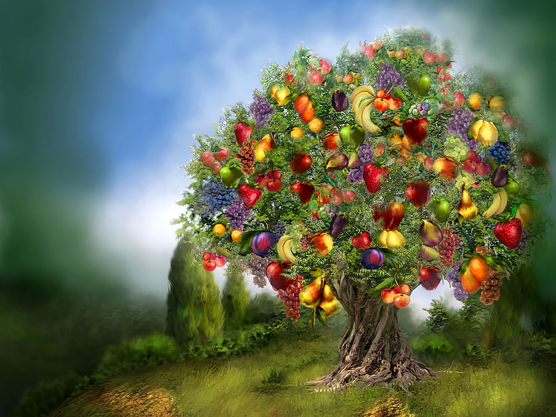 1800x1350 Desktop wallpaper: Colorful, Artistic, Tree, Fantasy, Fruit 4K free download for PC. 751817
