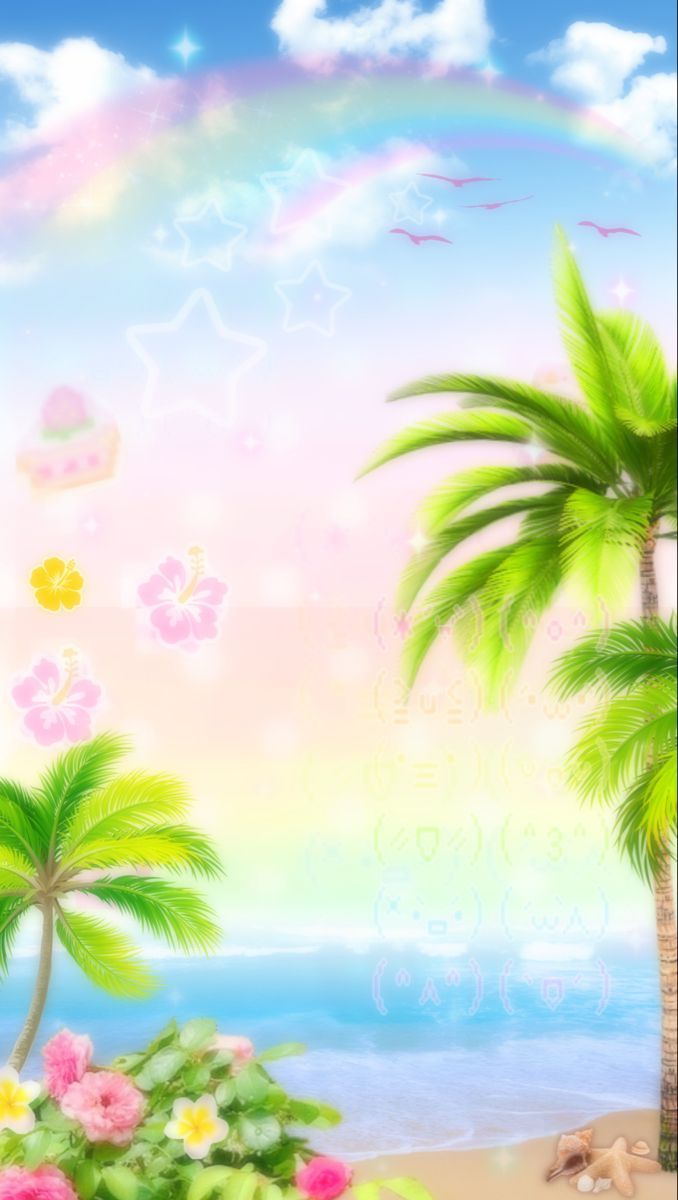 678x1200 Rainbow Sky Tropical Scene Wallpaper. Хиппи искусство, Пляжный принт, Розовые почки