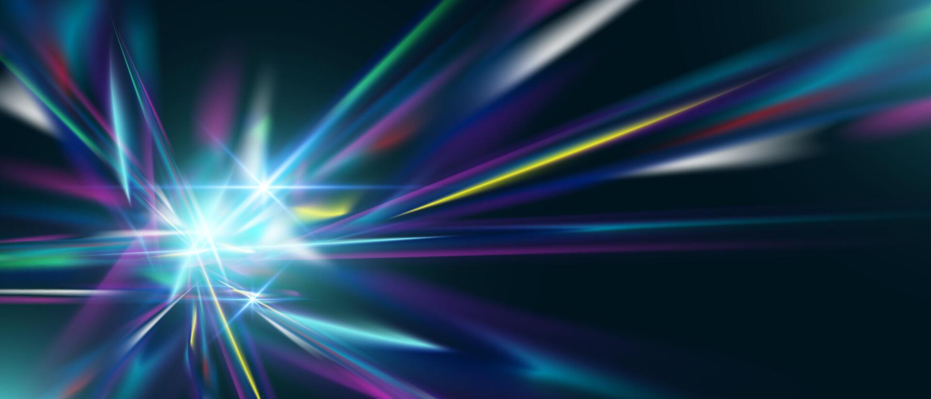 1920x823 Diamond prism light flare with iridescent glow. Crystal reflection, rainbow rays and neon sparkle on abstract gradient background. Modern magic effect for fantasy or holographic themes