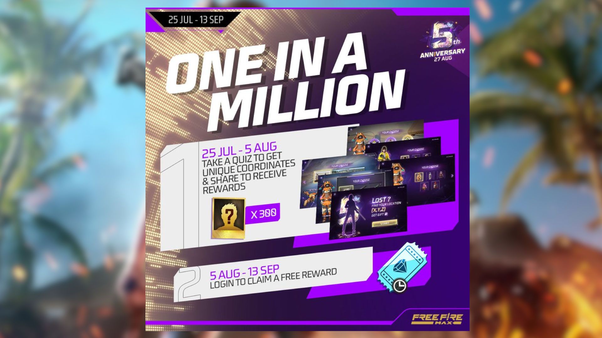1920x1080 The Free Fire fifth anniversary quiz offers one in a million rewards