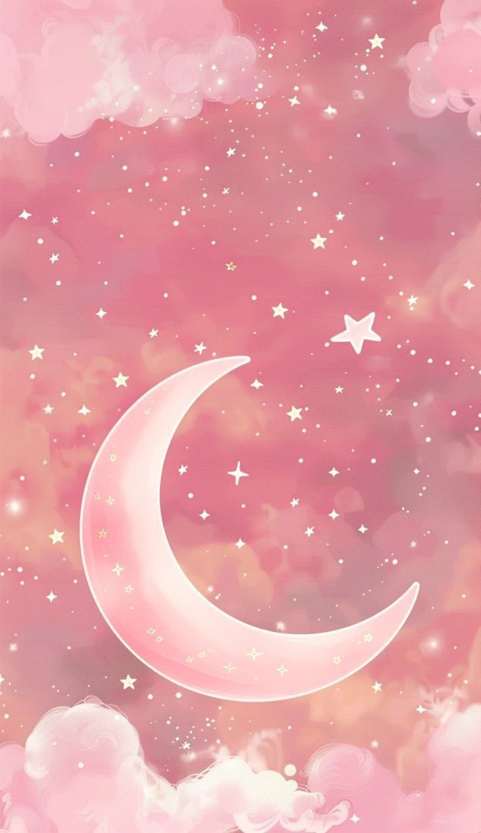 694x1201 Pink Sky with Stars and Crescent Moon. Pink moon and stars, Pink moon background aesthetic, Cute wallpaper