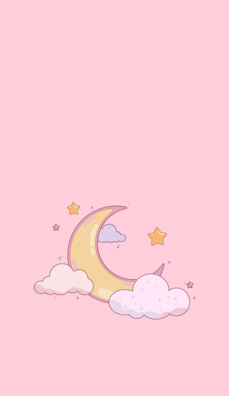 736x1270 Kawaii Pink Clouds Wallpaper. Pink crescent moon wallpaper, Pink moon and stars, Pink sun and moon wallpaper