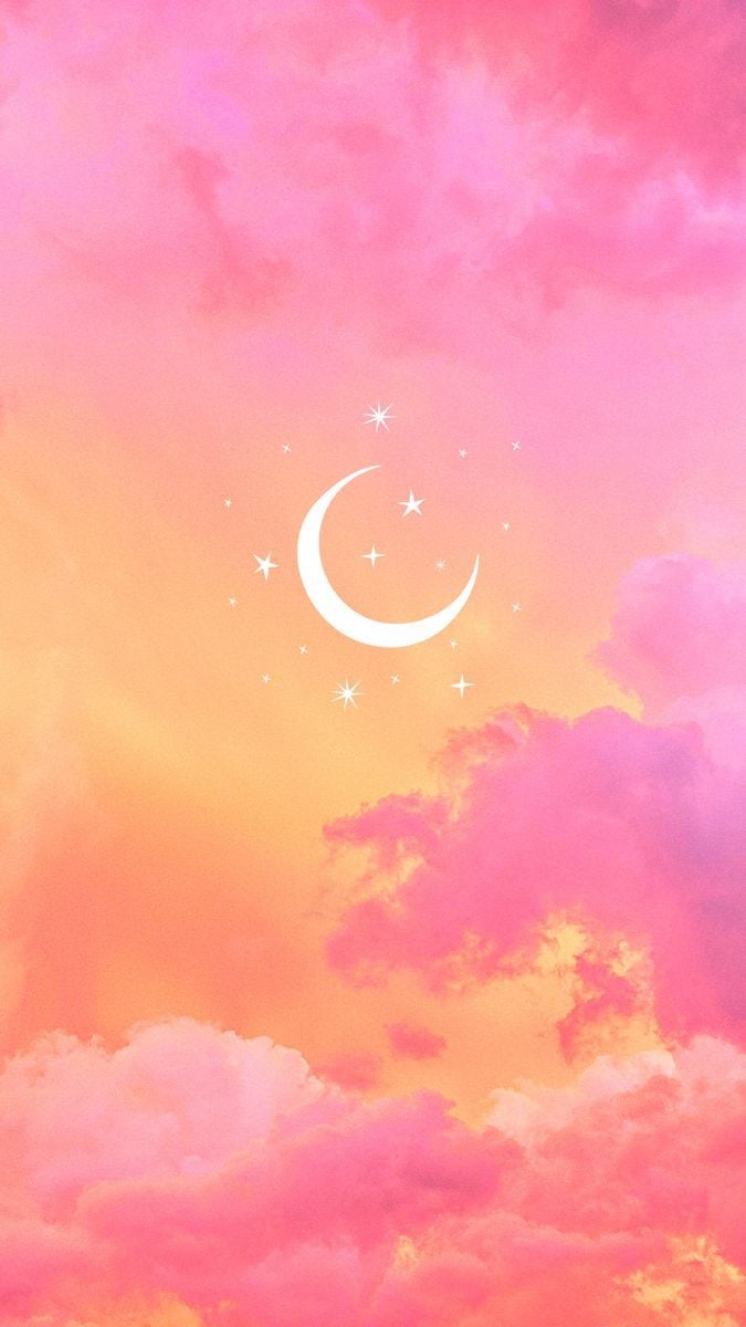 675x1200 Pink Orange Aesthetic Stars Moon Wallpaper