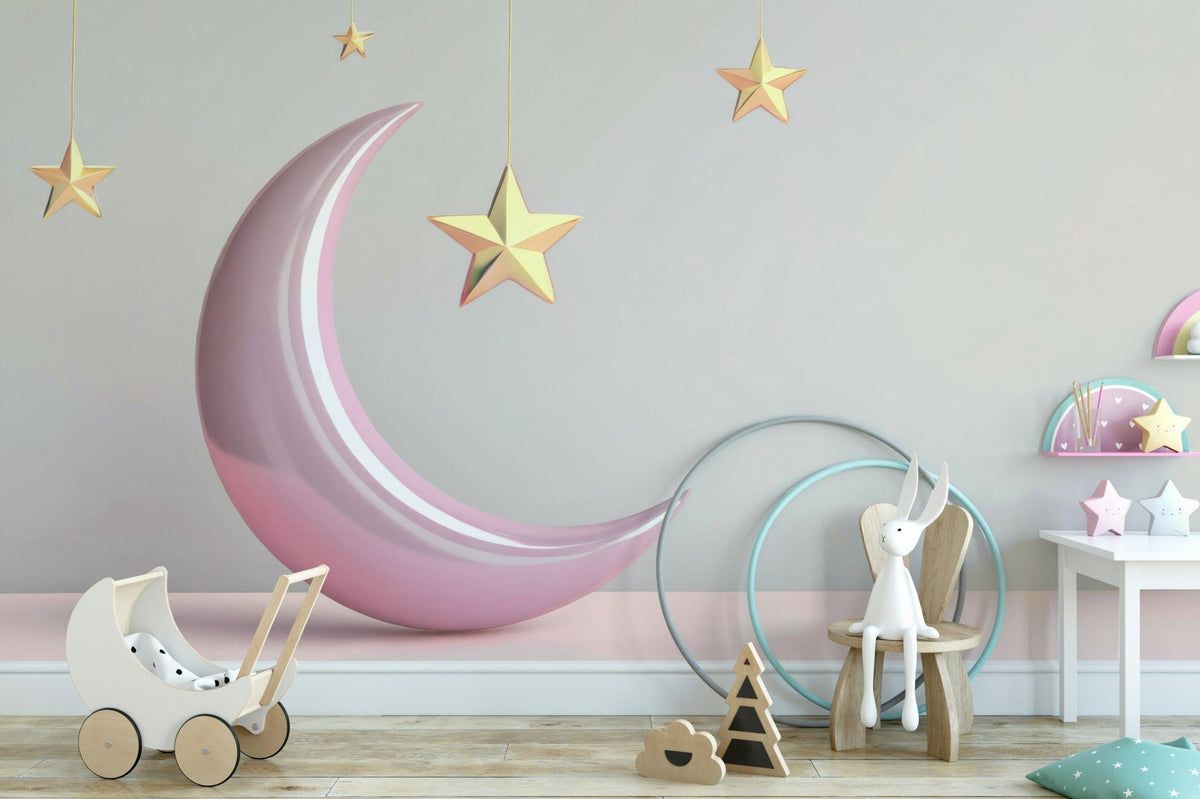 1200x799 Pink Moon & Golden Stars Wallpaper Nursery Decor