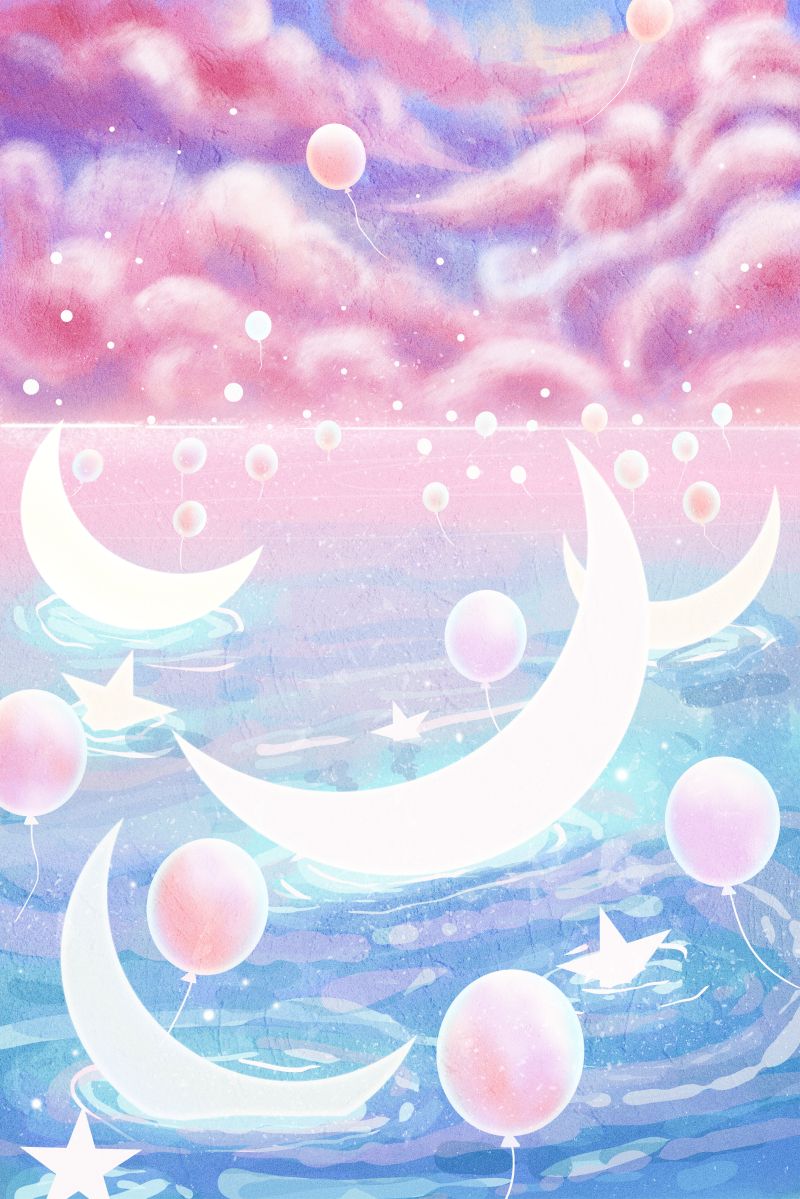 800x1199 Fantasy Beautiful Pink Clouds River Moon Stars Background Background. PSD Free Download