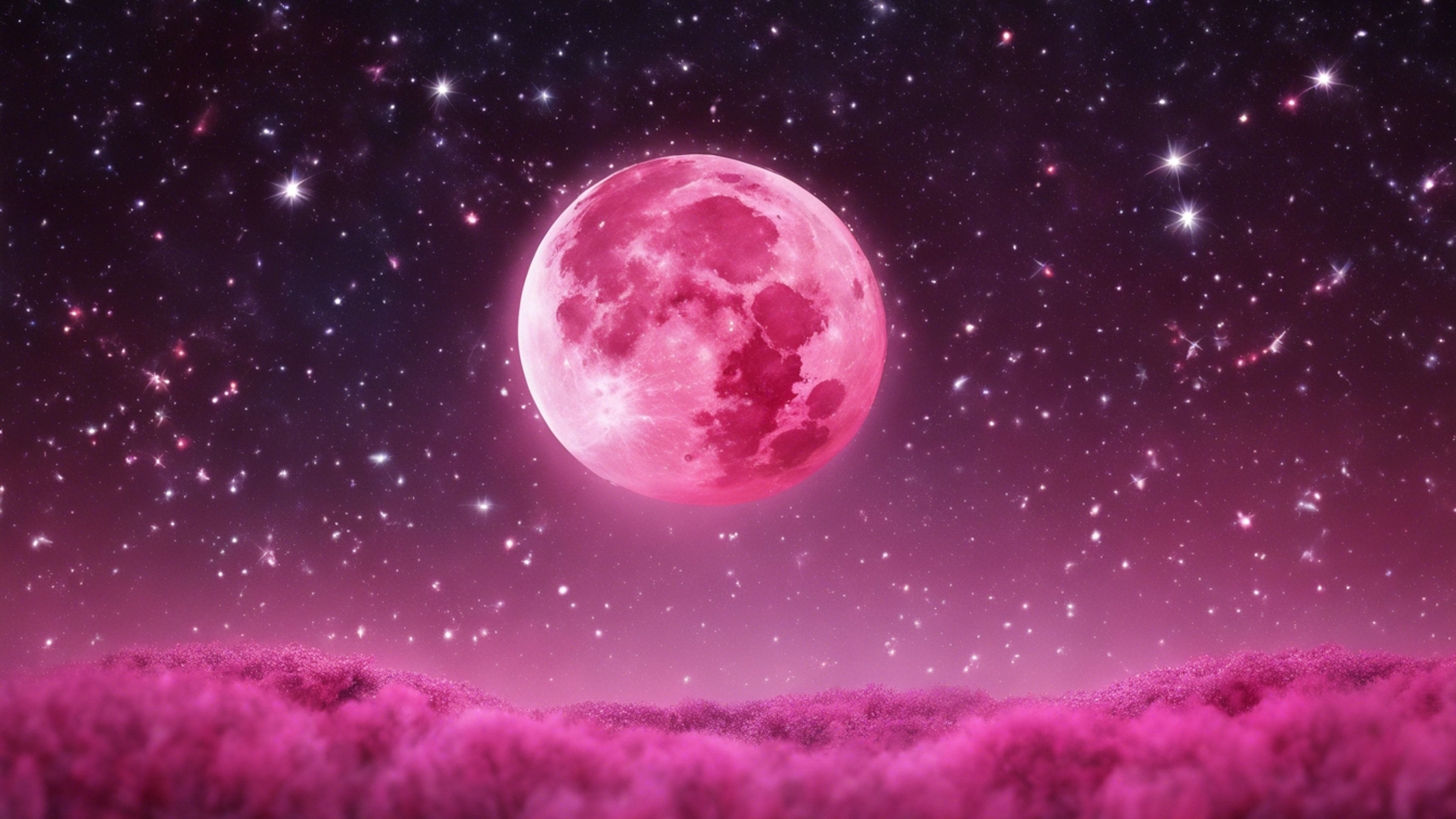 3840x2160 A vibrant pink moon against a canvas of twinkling stars. Wallpaper [09875d7d5449461ab2ae]