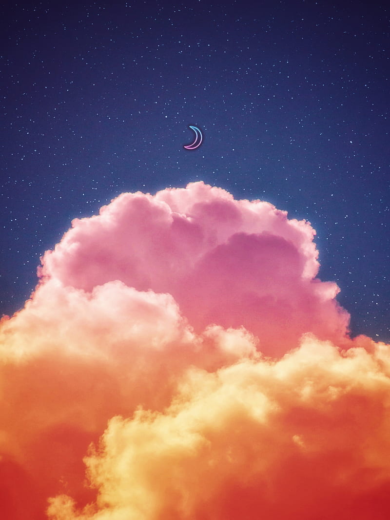 800x1065 Crescent moon Clouds, blue, cloud, crescent moon, orange, pink, sky, starry night, HD phone wallpaper