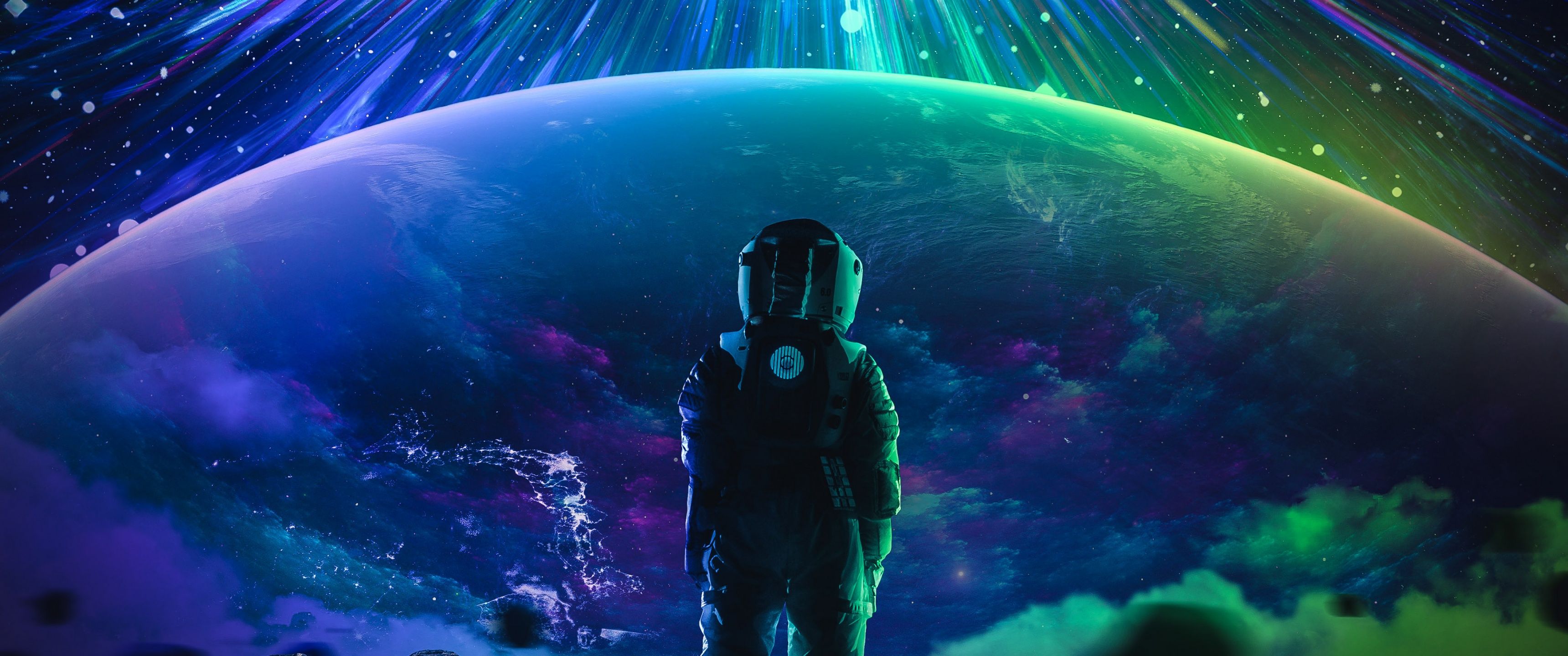 3440x1440 Astronaut Wallpaper 4K, Wanderer, Space suit, Stars