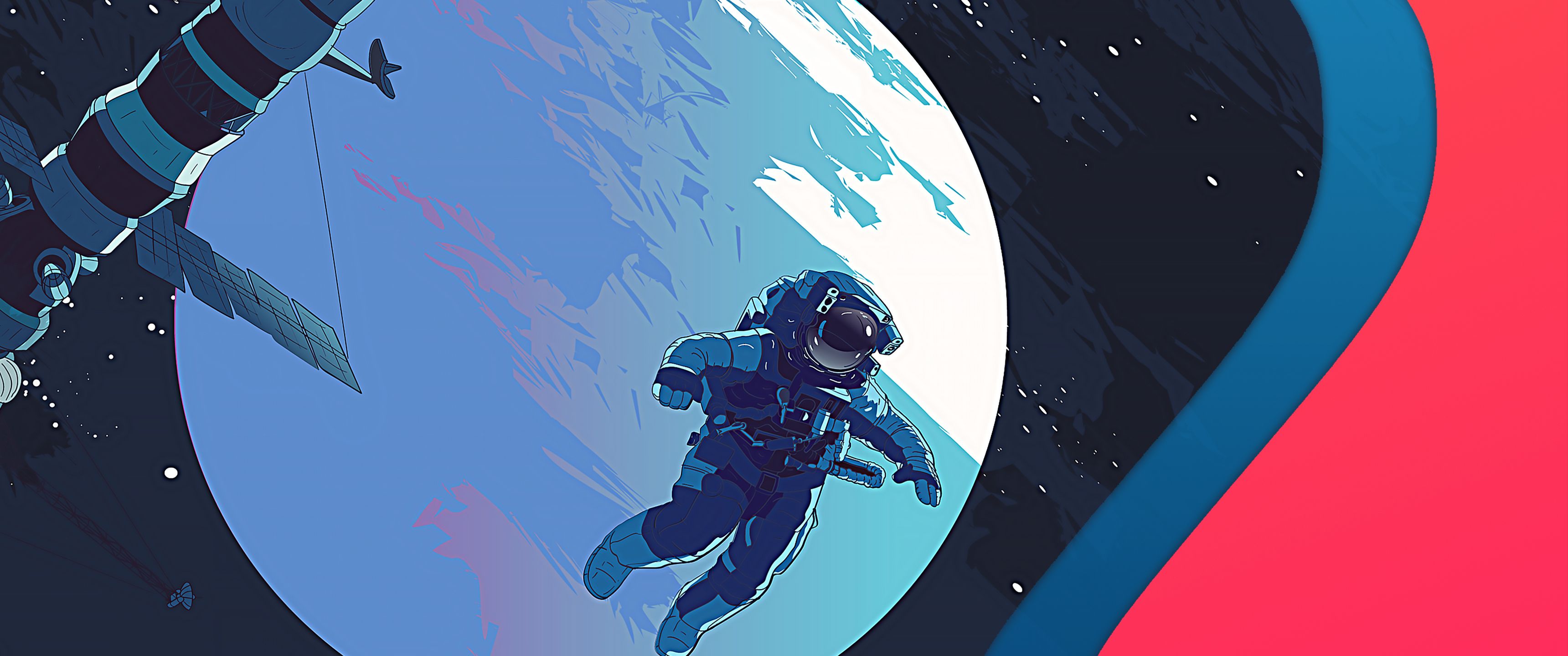 3440x1440 Download Astronaut, Satellite, Space, Planet Wallpaper in 3440x1440 Resolution