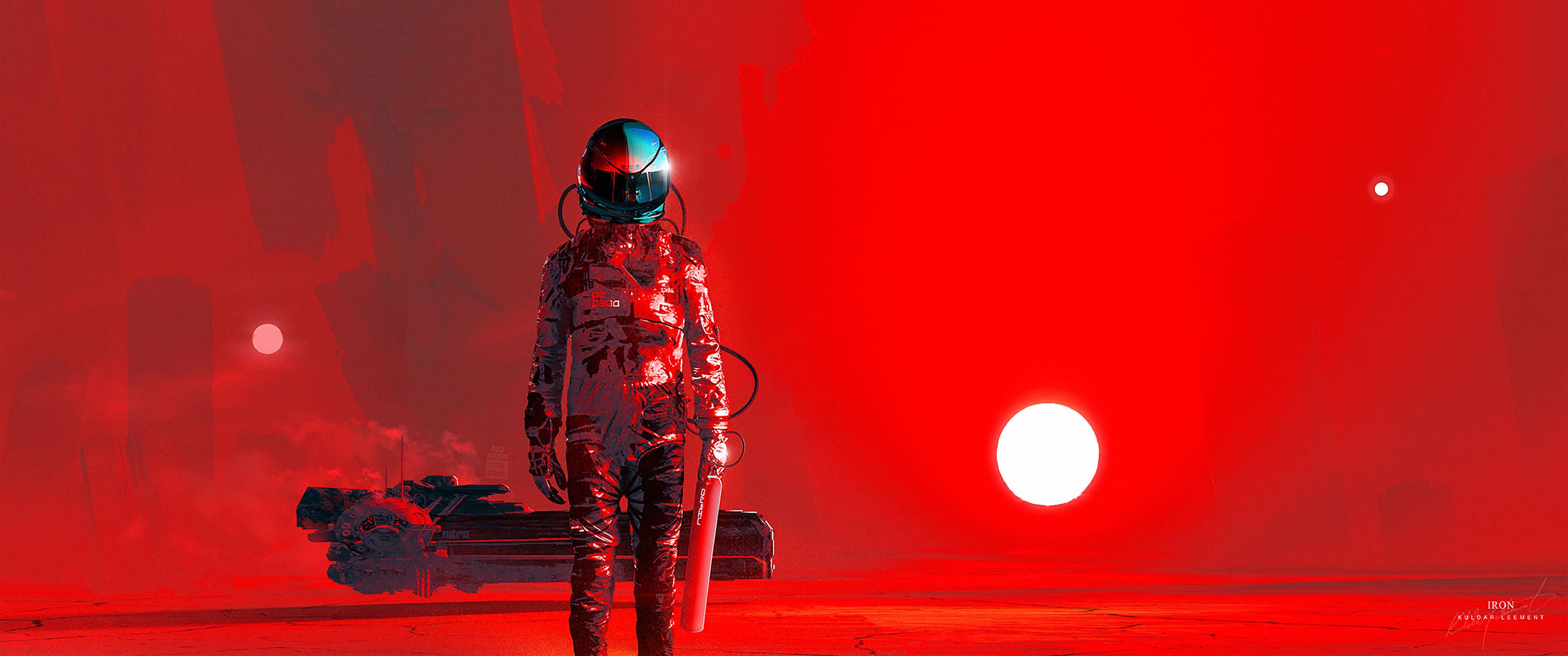 3440x1440 Red Horizon: Sci Fi Astronaut HD Wallpaper By Kuldar Leementx1440