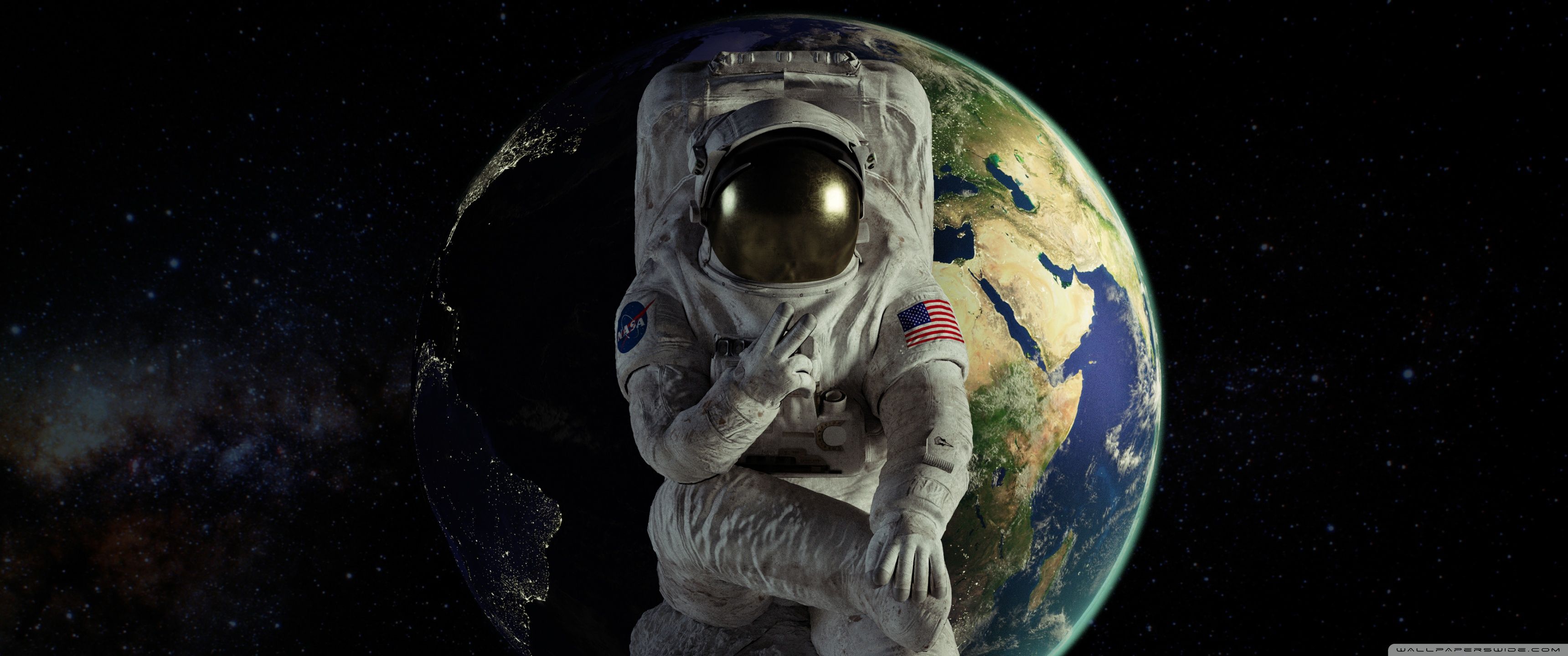 3440x1440 Astronaut on the Moon Victory 4K UHD Wallpaper for UltraHD Desktop and TV : Widescreen and UltraWide Display : Dual and Triple Monitor : Smartphone and Tablet Devices