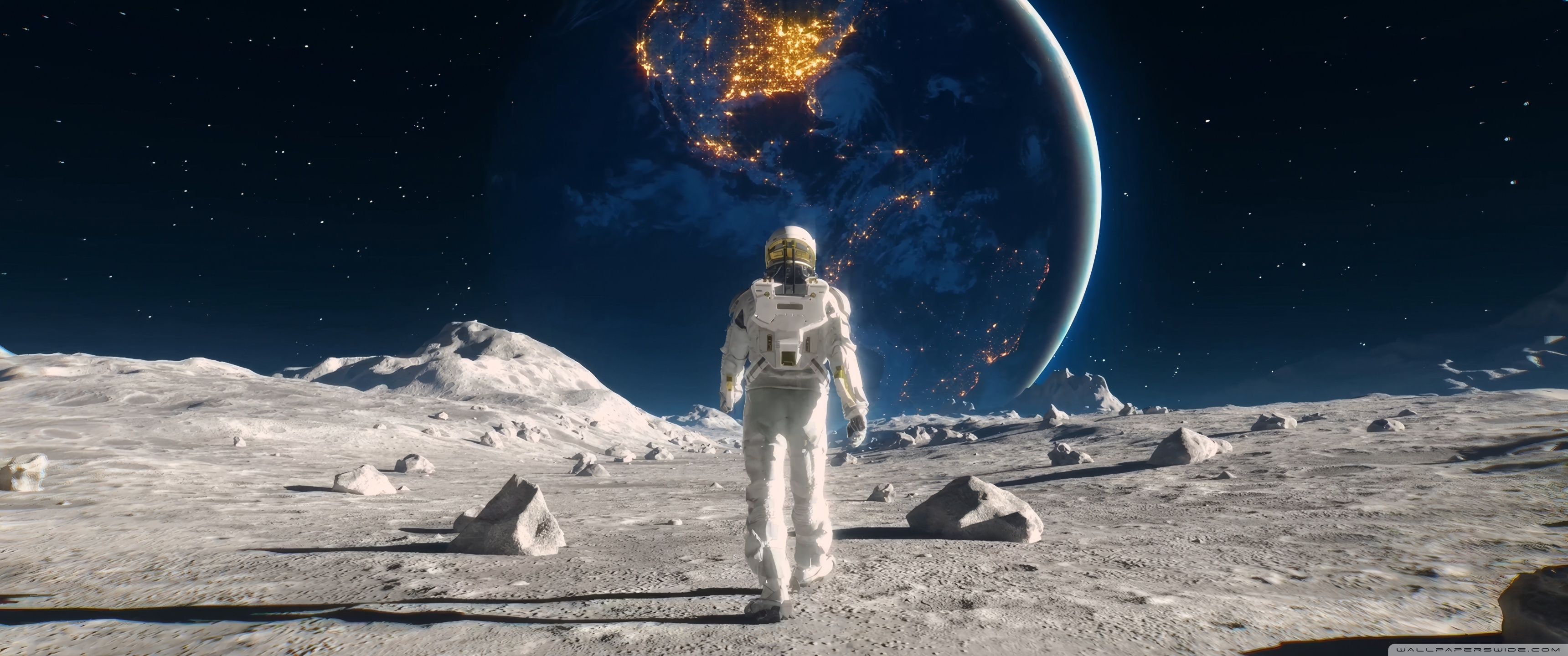 3440x1440 Astronaut, Space Exploration, Moon, Earth From Space, 4K UHD Wallpaper for UltraHD Desktop and TV : Widescreen and UltraWide Display : Dual Monitor : Smartphone and Tablet Devices