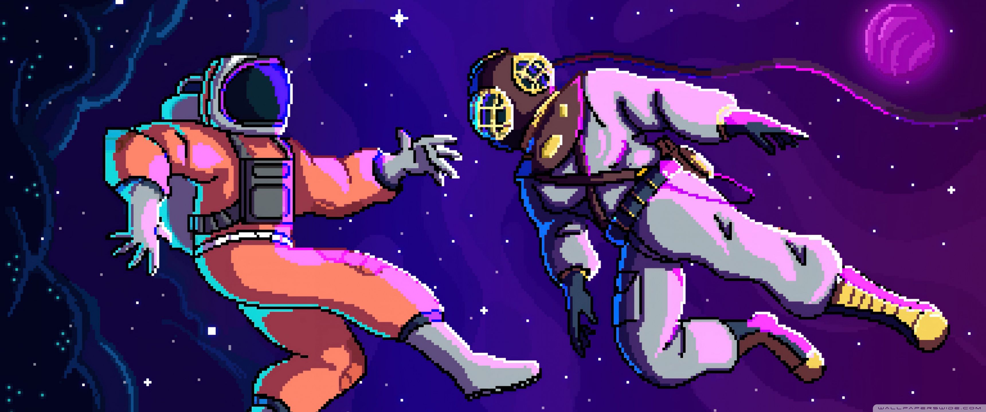 3440x1440 Astronaut and Diver Pixel Art 4K UHD Wallpaper for UltraHD Desktop and TV : Widescreen and UltraWide Display : Dual Monitor : Smartphone and Tablet Devices