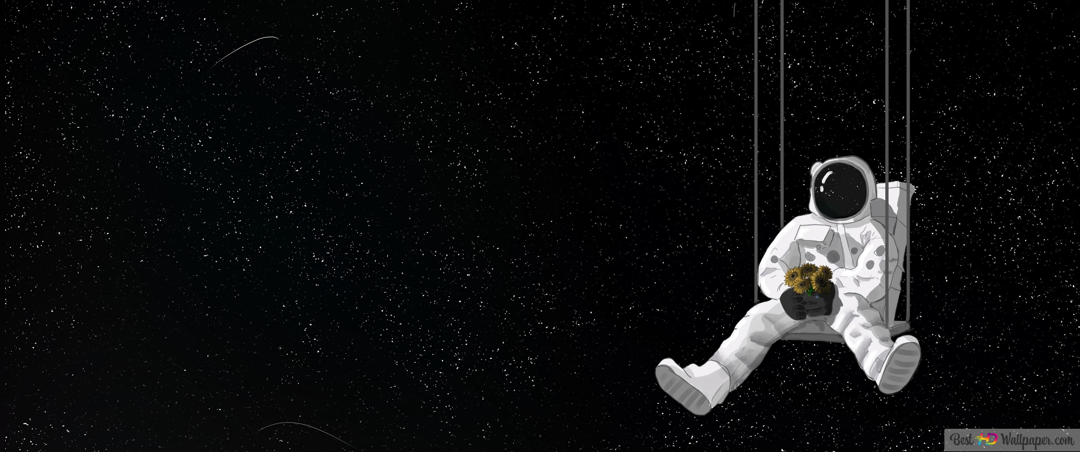 3440x1440 Astronaut swinging in space 4K wallpaper download