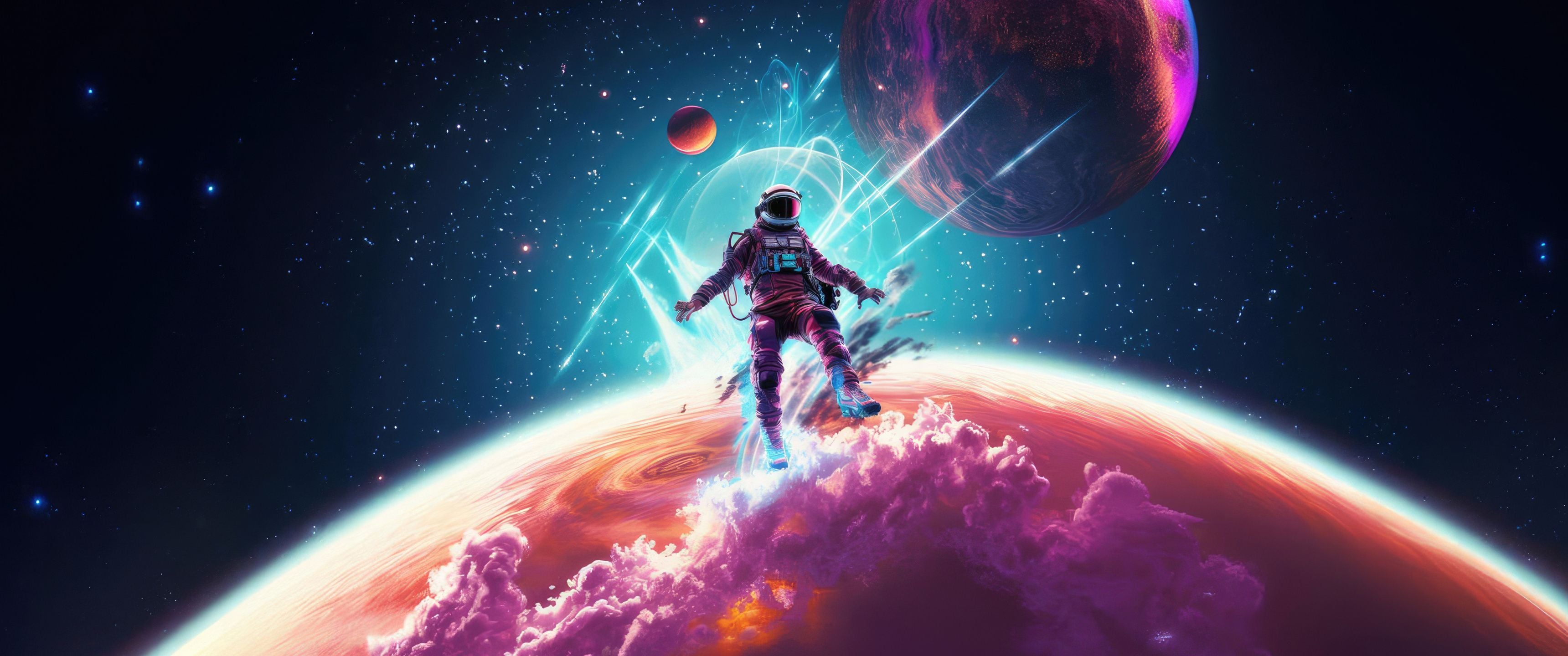 3440x1440 Astronaut Leaping Amid A Colorful Galaxy UltraWide Quad HD 1440P , HD 4k Wallpaper, Image, Background, Photos and Picture