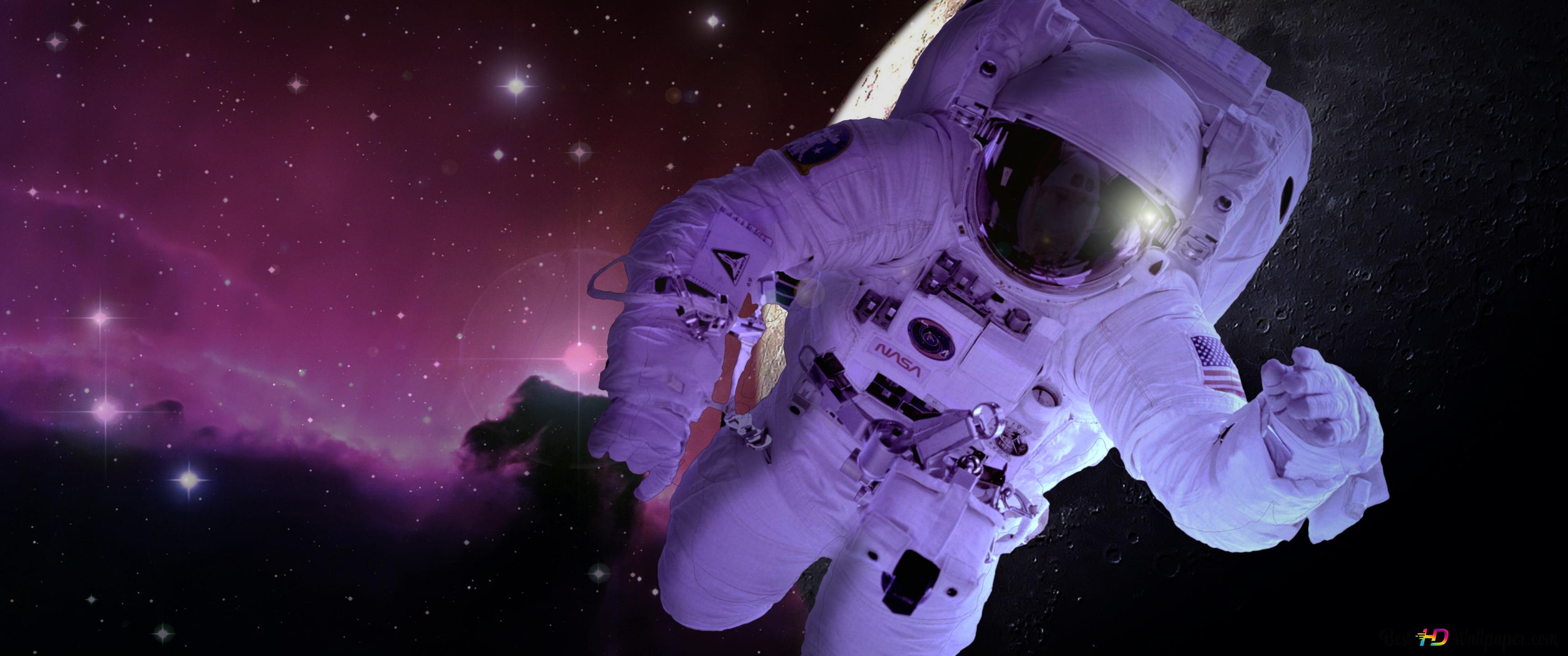 3440x1440 Astronaut night space and universe 4K wallpaper download