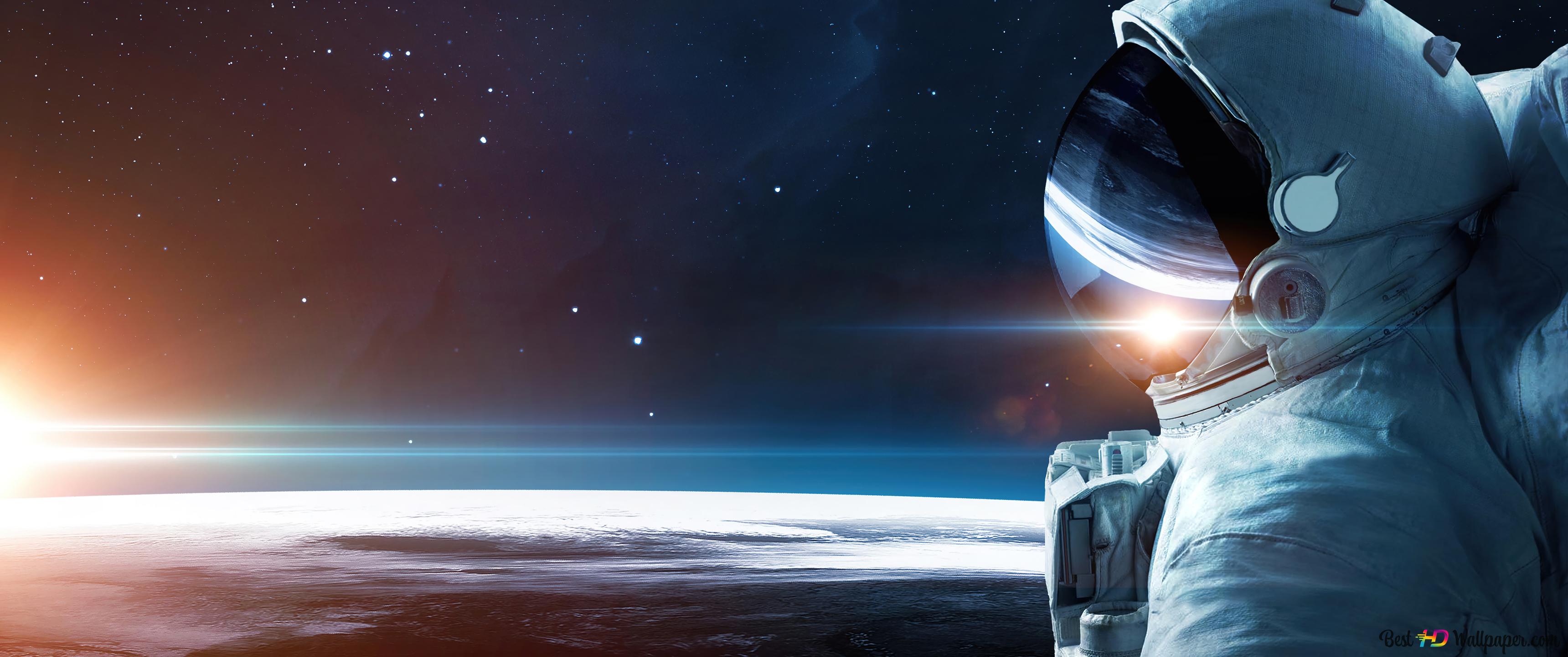 3440x1440 Astronaut space sun 4K wallpaper download