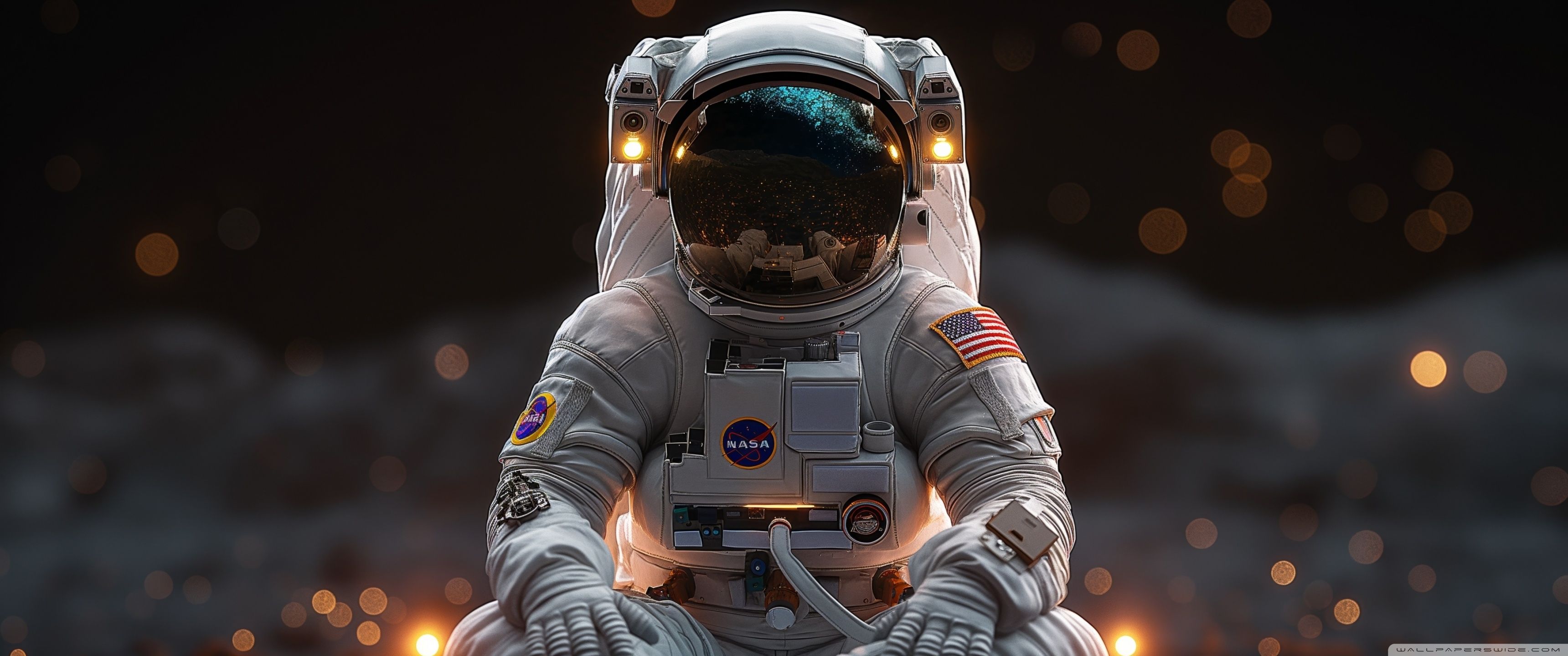 3440x1440 Spaceman Meditating on the Moon 4K UHD Wallpaper for UltraHD Desktop and TV : Widescreen and UltraWide Display : Dual Monitor : Smartphone and Tablet Devices
