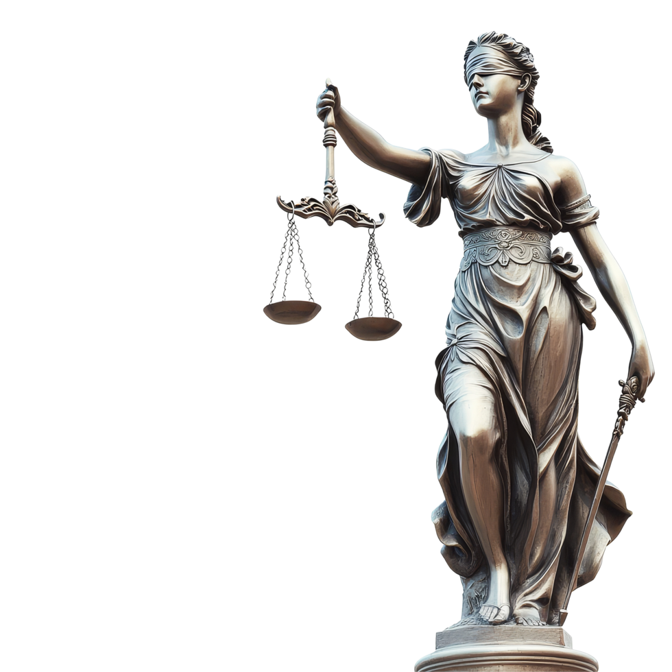 980x980 Statue of Lady Justice holding scales and sword against a transparent background representing fairness and law, Statue of Lady of justice on transparent background 52388431 PNG
