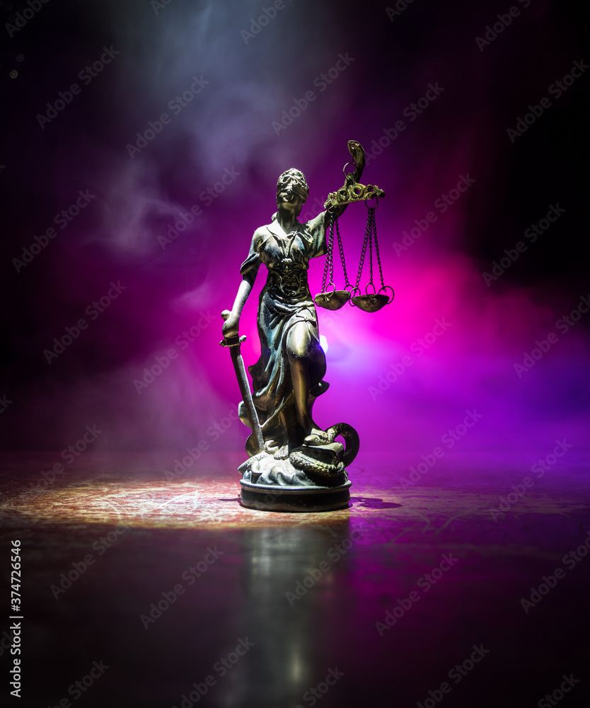 834x1000 The Statue of Justice justice or Iustitia / Justitia the Roman goddess of Justice on a dark fire background