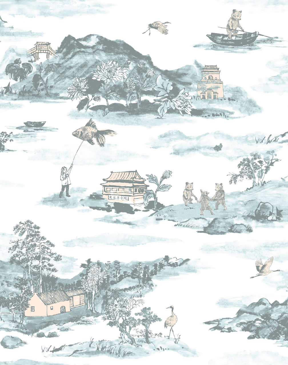 1008x1278 Magnetic Mountains Wallpaper Samples Blue Peach