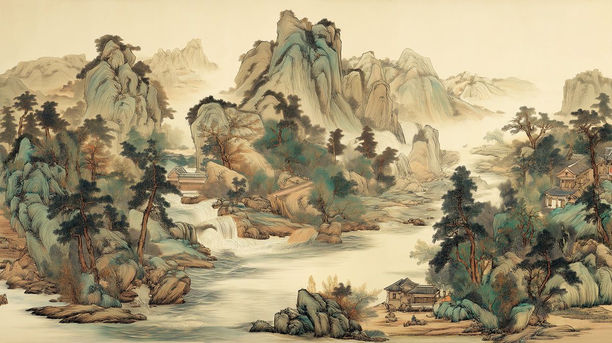 1200x673 Traditional Mountain Landscape Mural Wallpaper