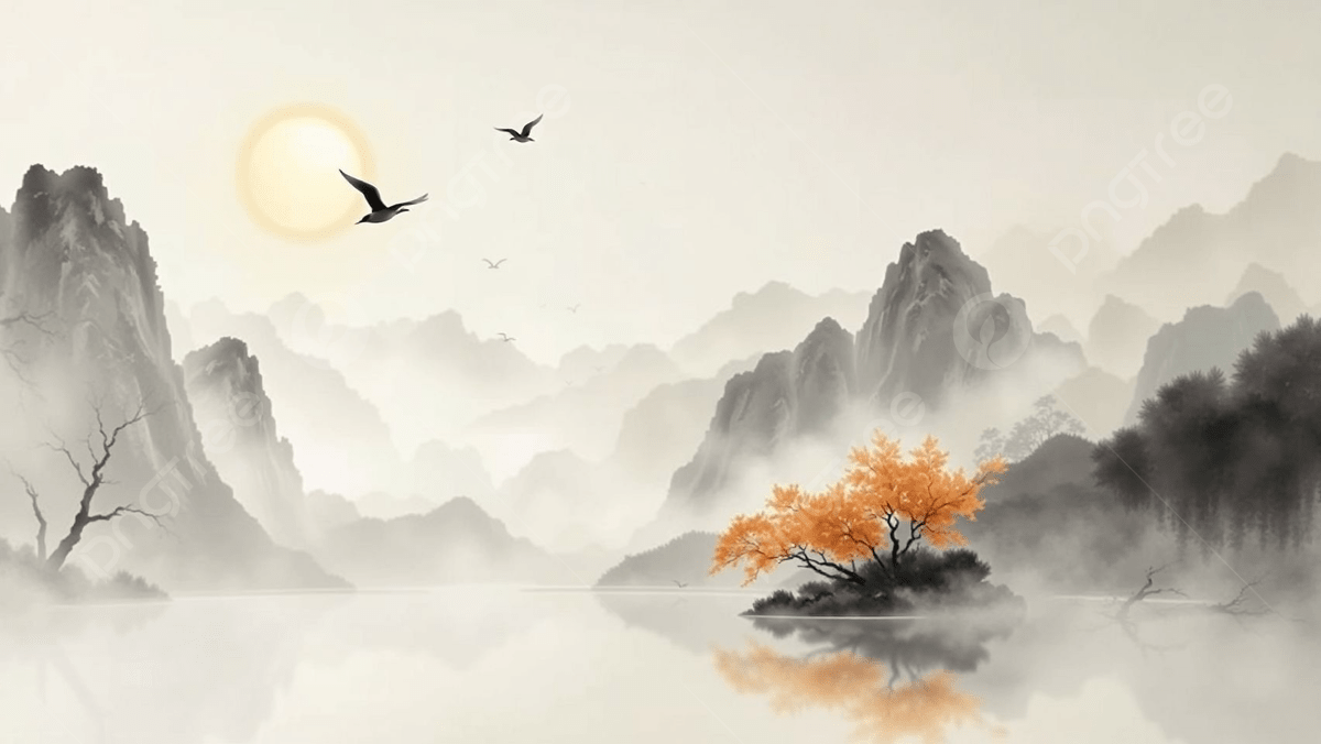 1200x676 Chinese Style Artwork For Nature, Asian Art, Foggy Mountain Background, Peaceful Sunrise View Background Image And Wallpaper for Free Download