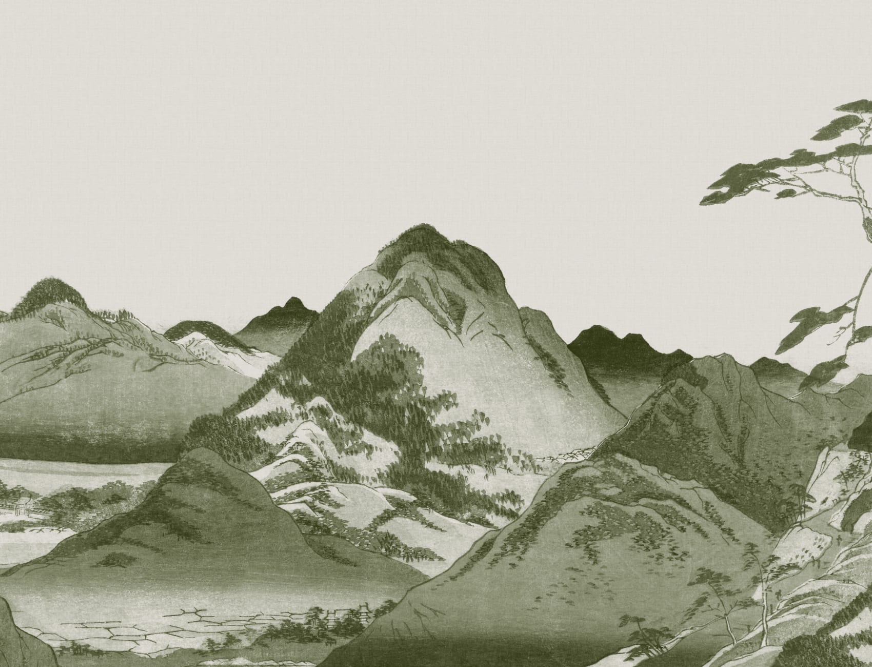 1700x1300 Green Japanese Mountain Landscape Art Mural
