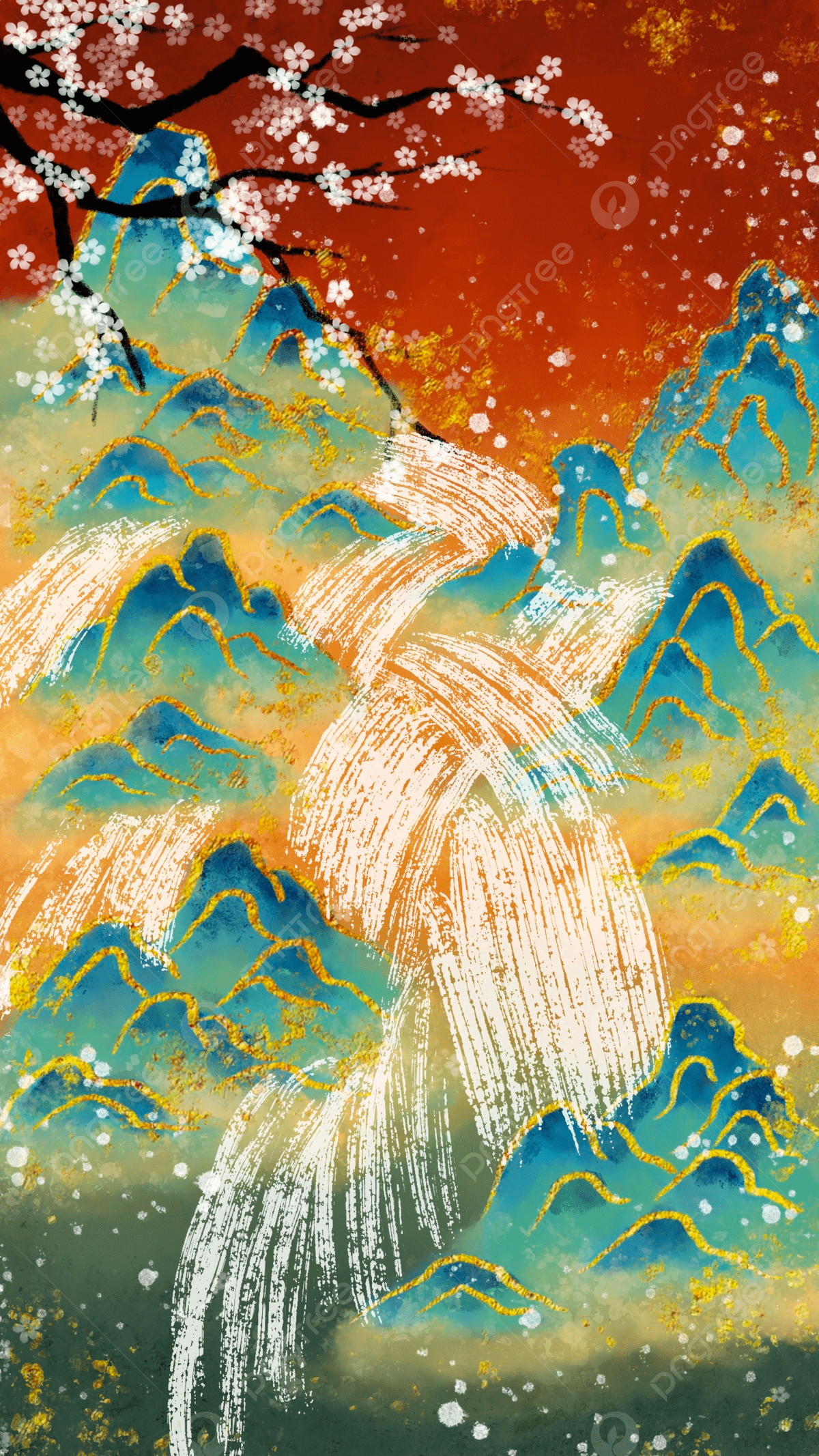 1200x2133 Chinese Style Color Matching Ancient Style Landscape Thousands Of Miles Of Rivers And Mountains Background Wallpaper Image For Free Download