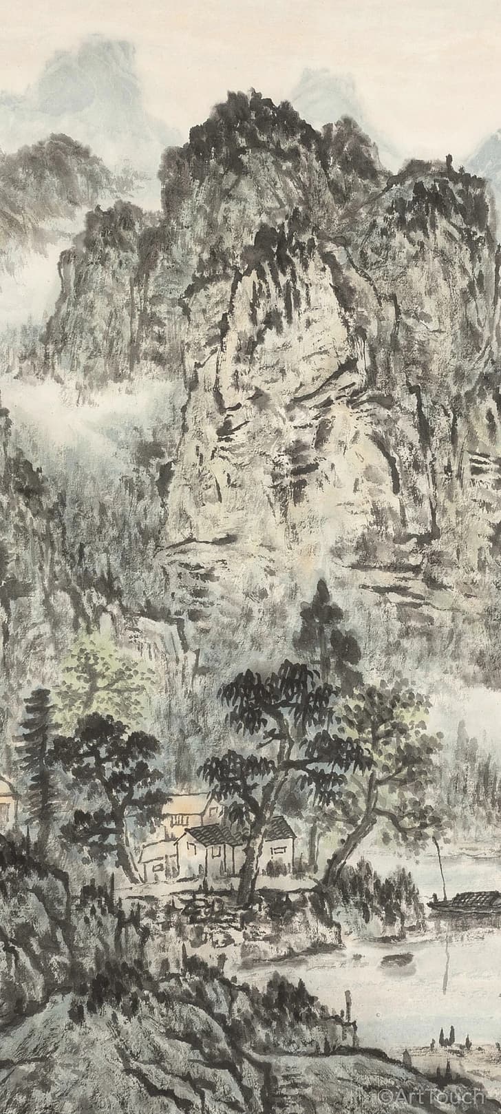 728x1618 HD wallpaper: Chinese Traditional Paintings, mountains, trees, Chinese Brush Painting