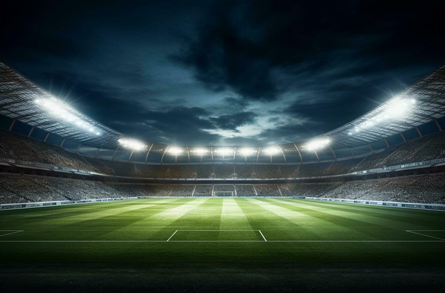 1488x980 Photo of a soccer stadium at night with stadium light. The stadium was made in 3D without using existing references