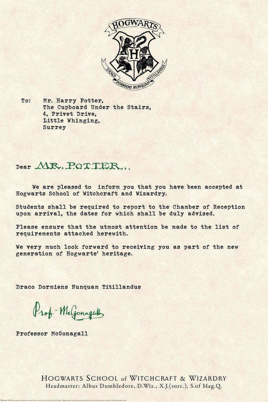 867x1300 Poster Harry Potter Letter. Wall Art 1 FREE